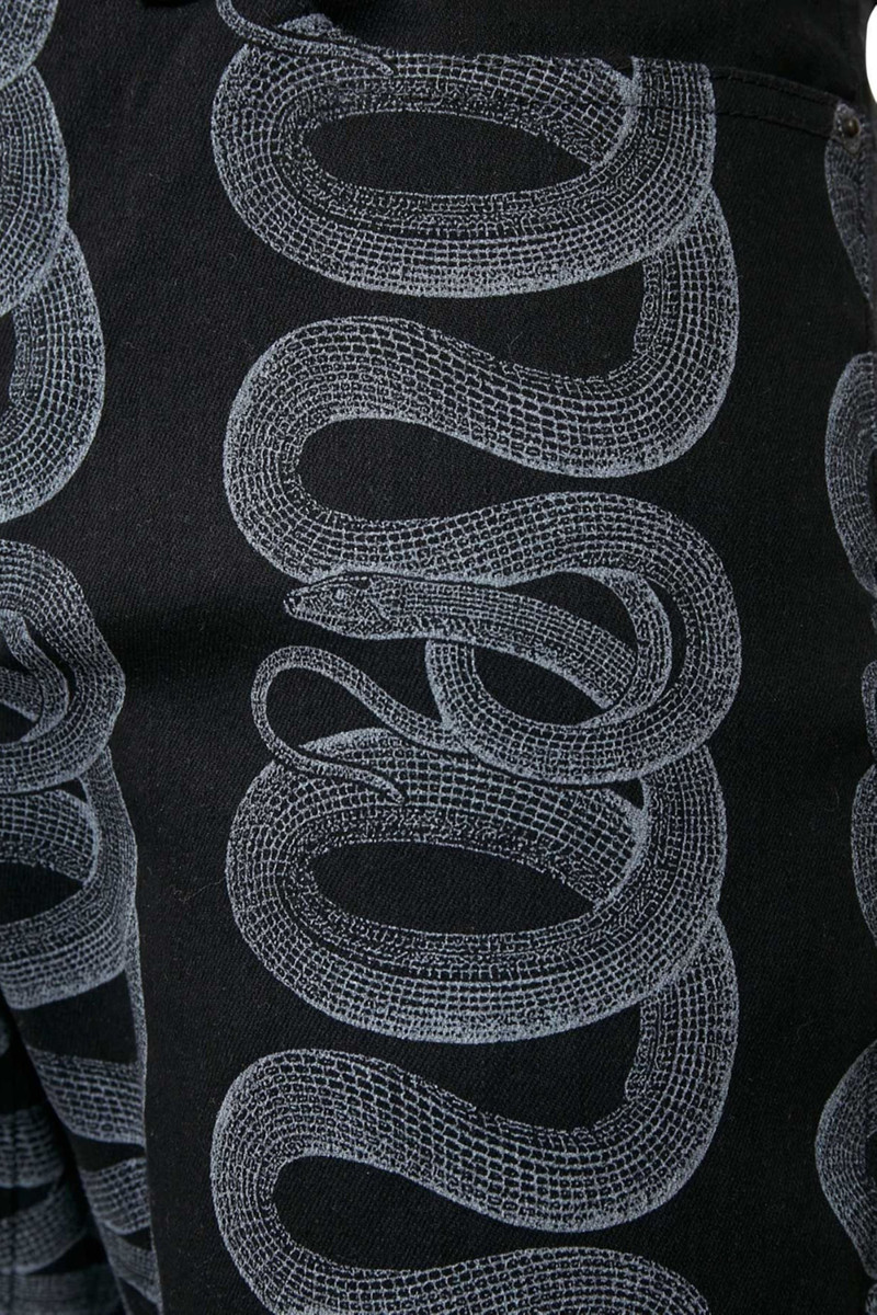 SNAKE LOOP PATTERN SLIM DENIM PANTS / BLK 4