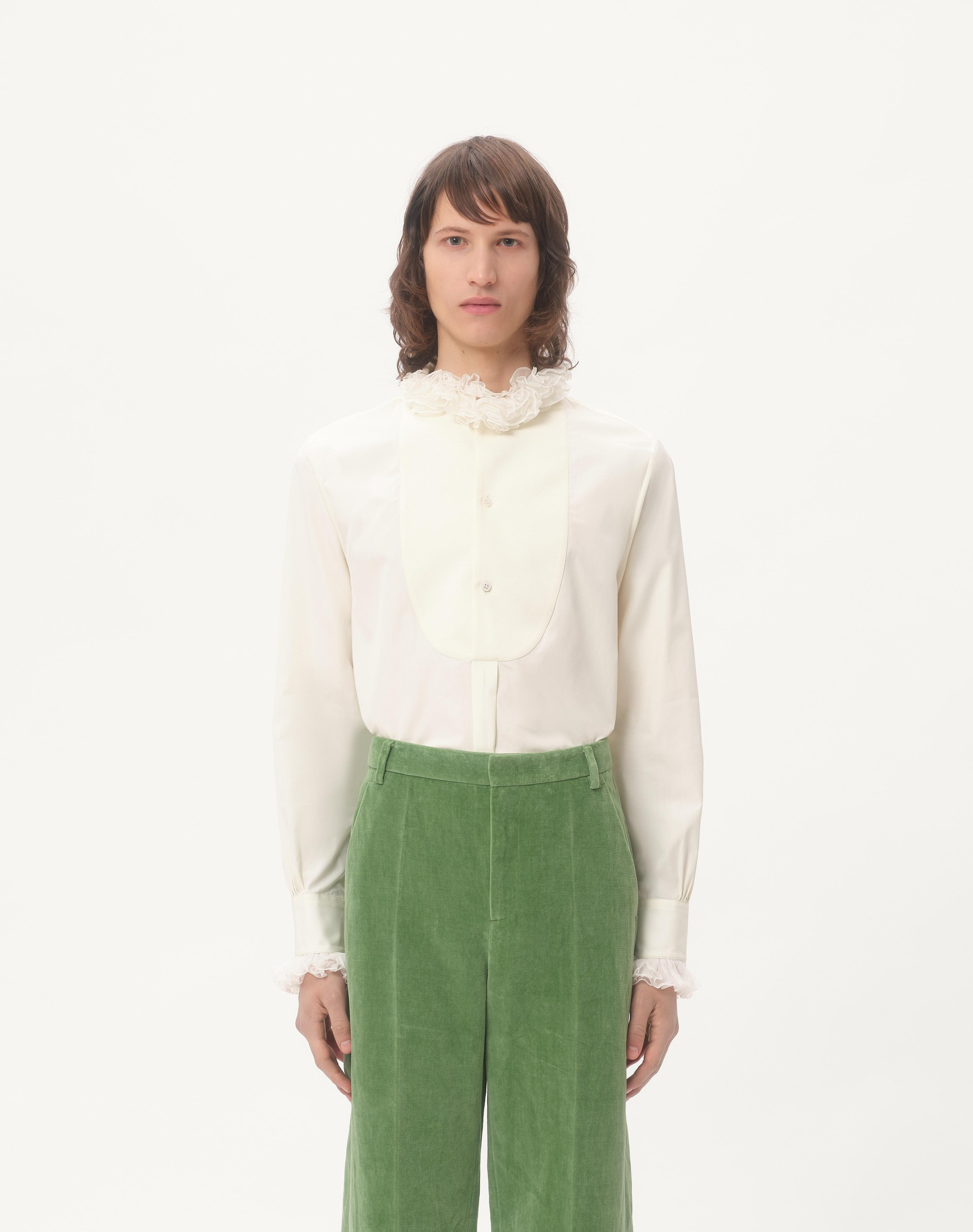 COTTON SHIRT WITH PLASTRON AND RUFFLES - 6