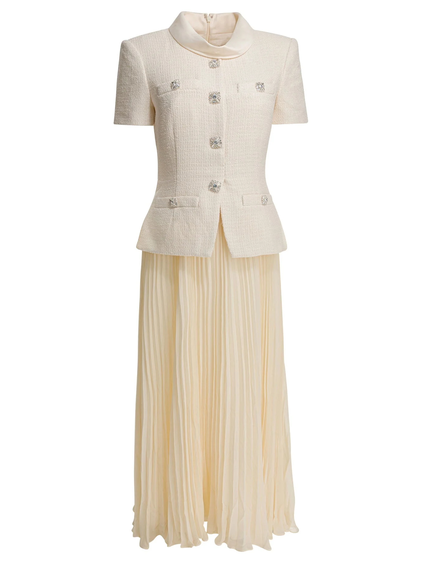 Self-portrait Boucle Midi Dress With Pleated Skirt - 1