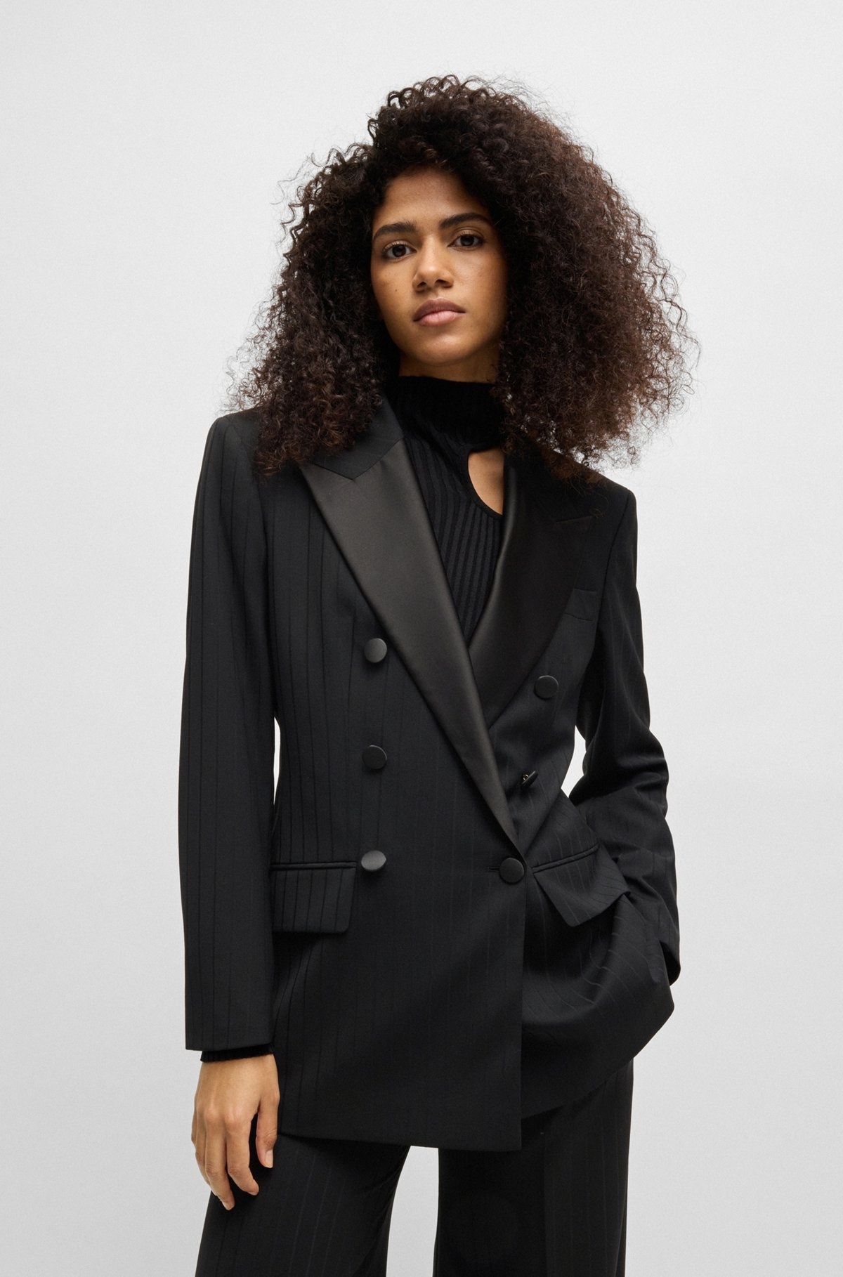 STRIPED OVERSIZE-FIT BLAZER WITH SATIN TRIMS - 2
