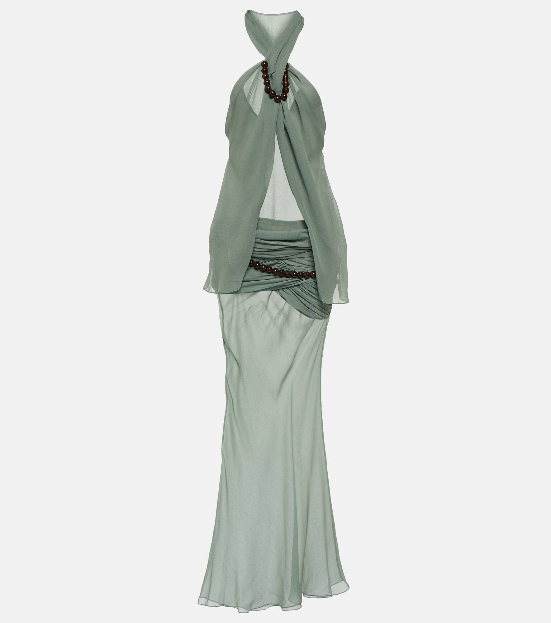 Beaded draped silk maxi dress - 1