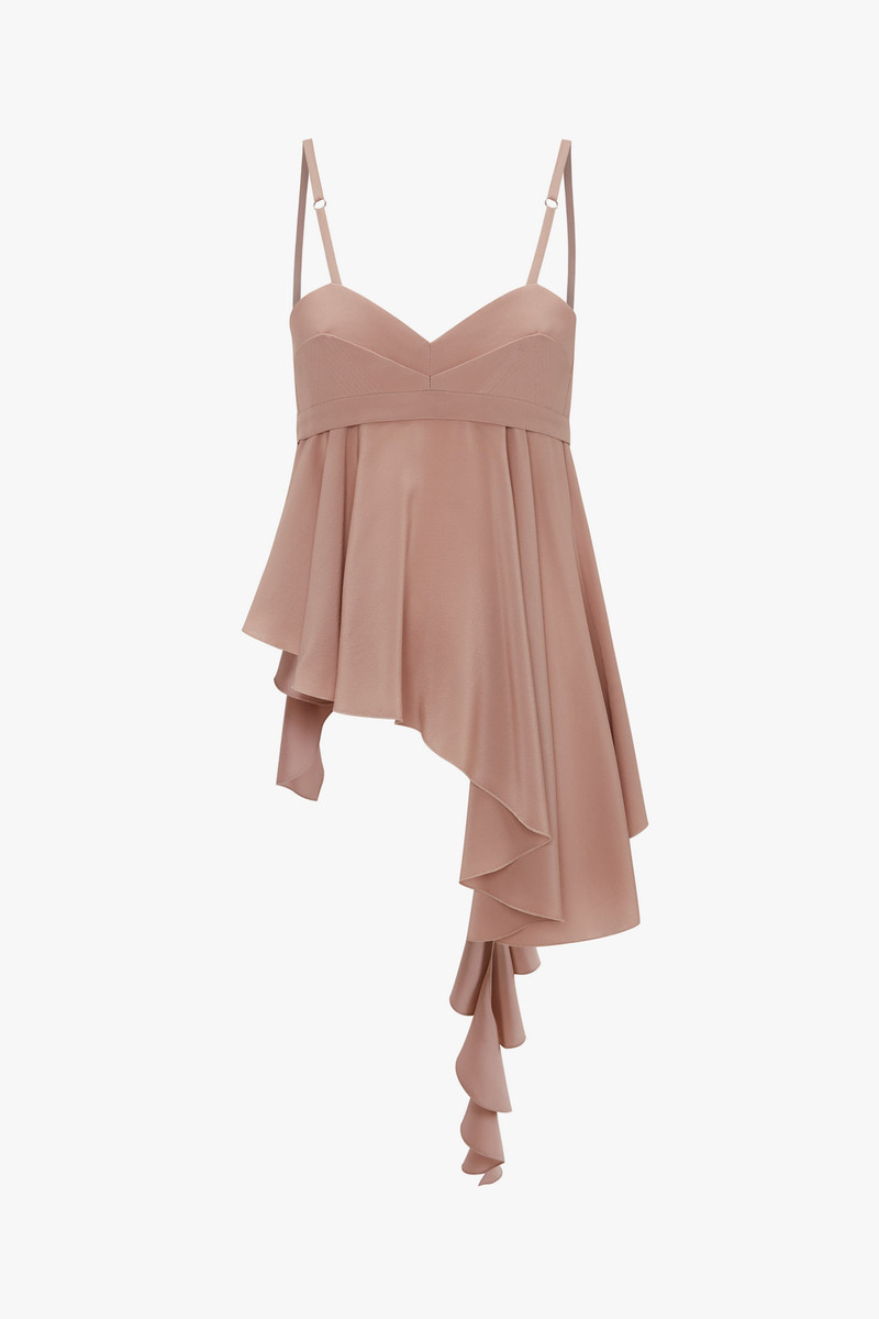 Bra Detail Ruffle Cami In Taupe - 1