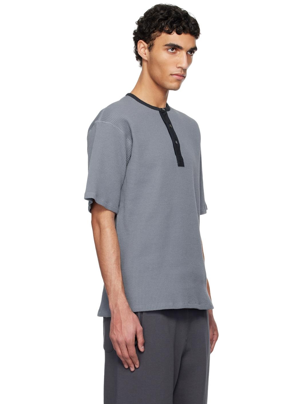 Blue Henry Neck Thermal Sweat Henley - 2