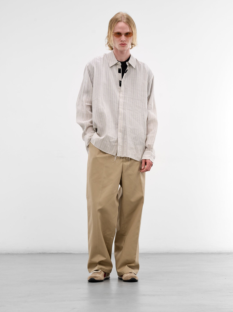 CAMIEL FORTGENS Gray Linen Striped Velcro Shirt outlook