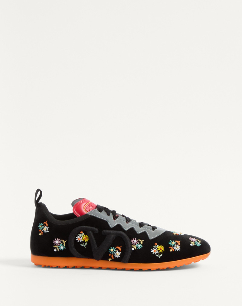 CHROMATHON VELVET SNEAKER WITH FLORAL EMBROIDERY 1