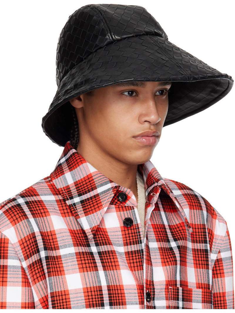 Bottega Veneta Black Intrecciato Leather Bucket Hat outlook