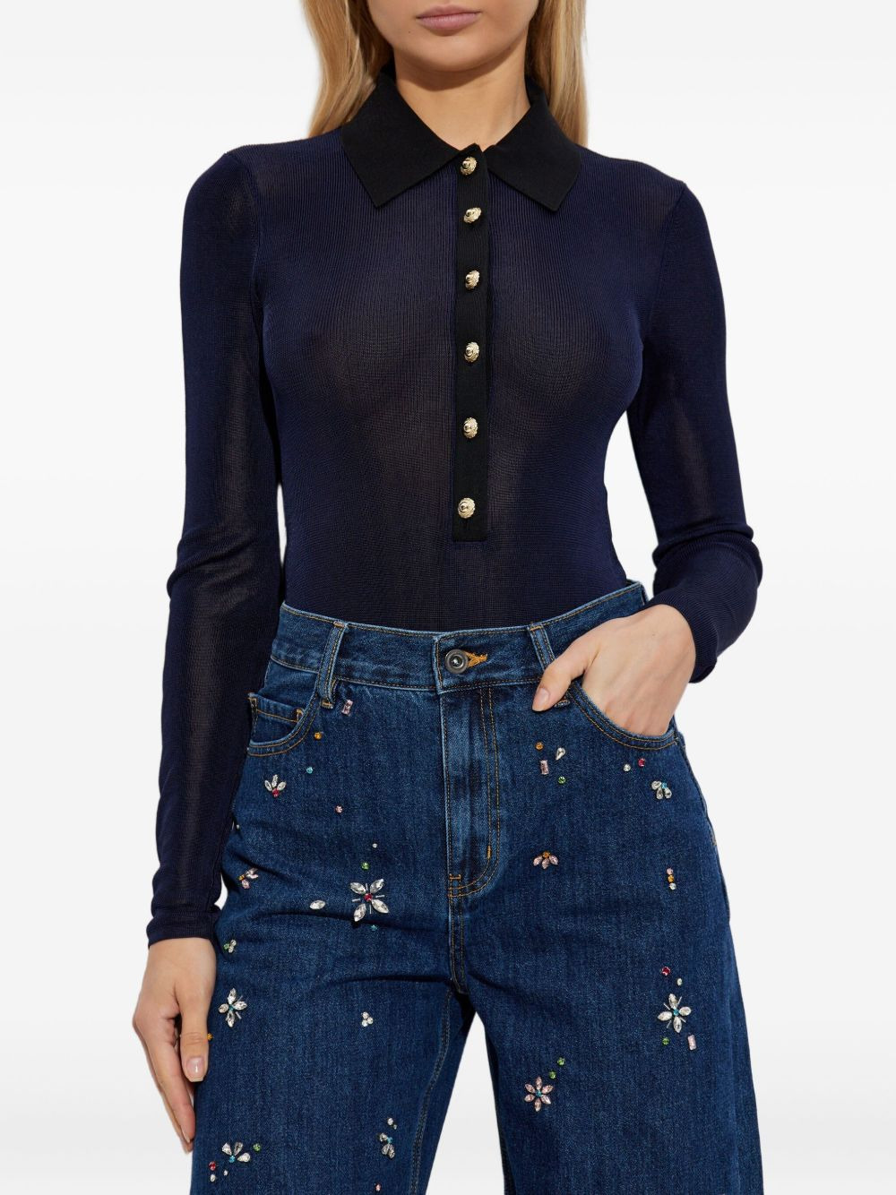 ribbed gold-button bodysuit - 3