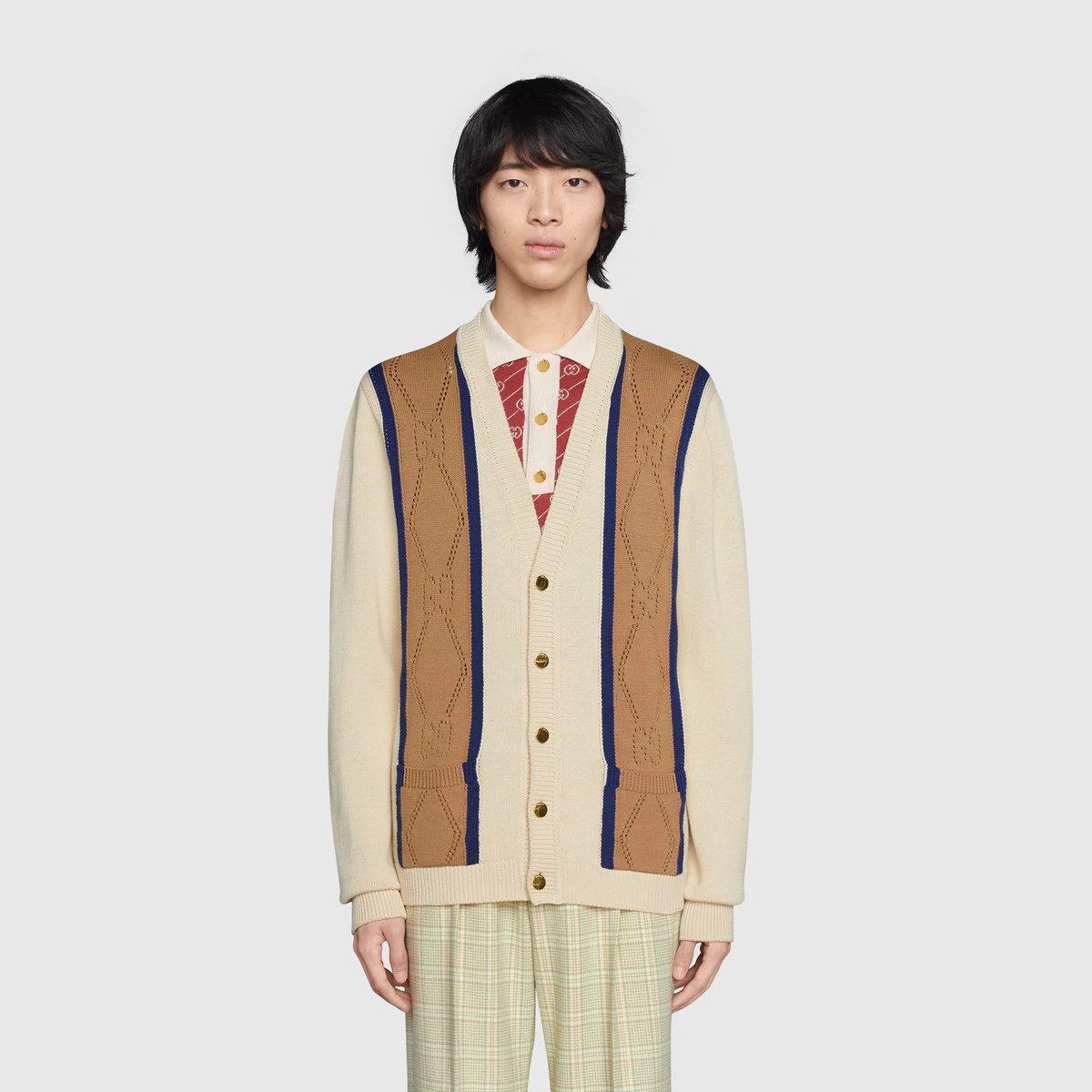 GG perforated cotton cardigan - 3