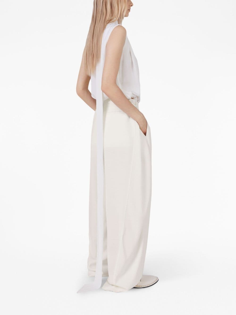 pleated wide-leg wool trousers - 3