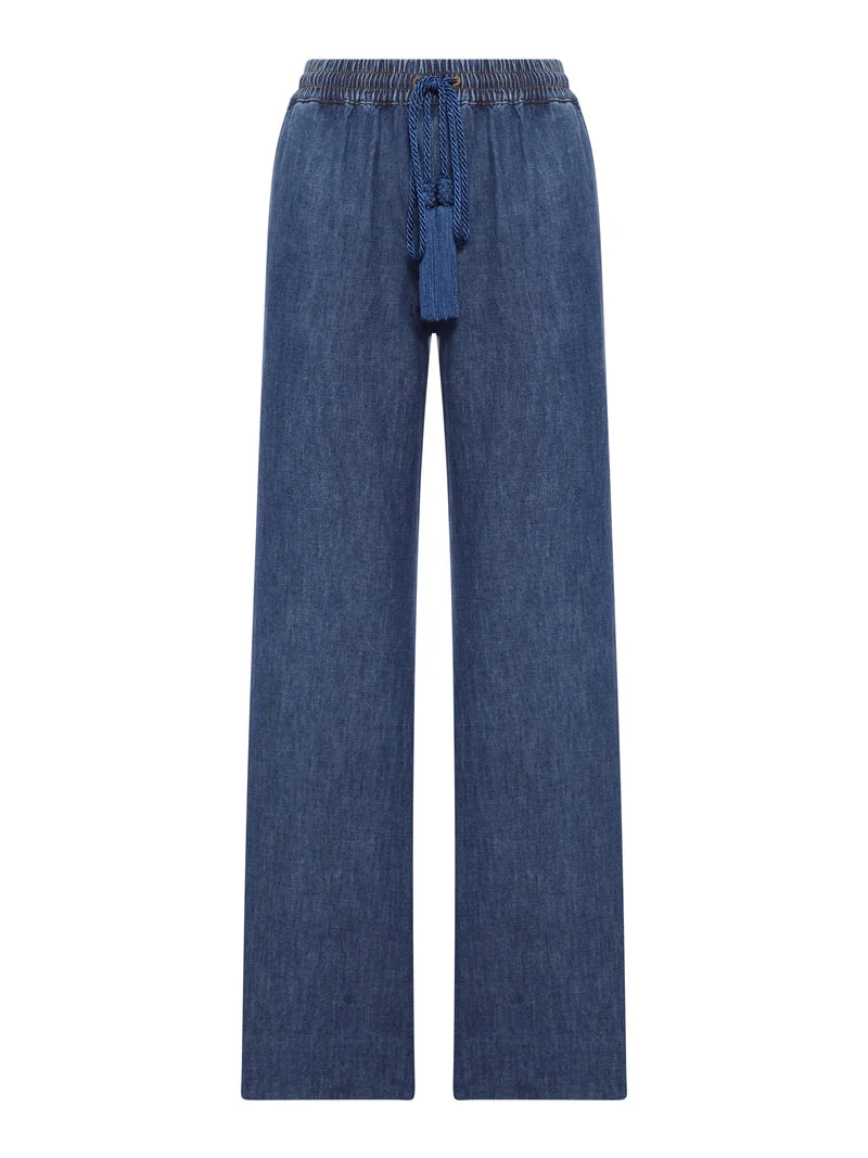 Valentino Garavani Women Wide Leg Chambray Pants - 1