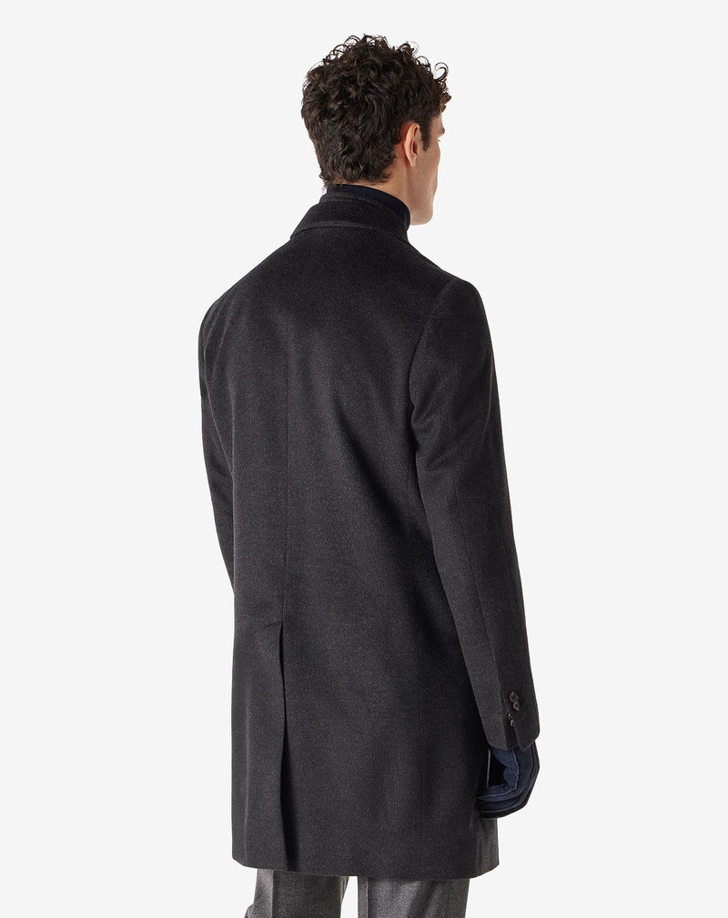 Anthracite melange grey pure wool coat with detachable vest 3