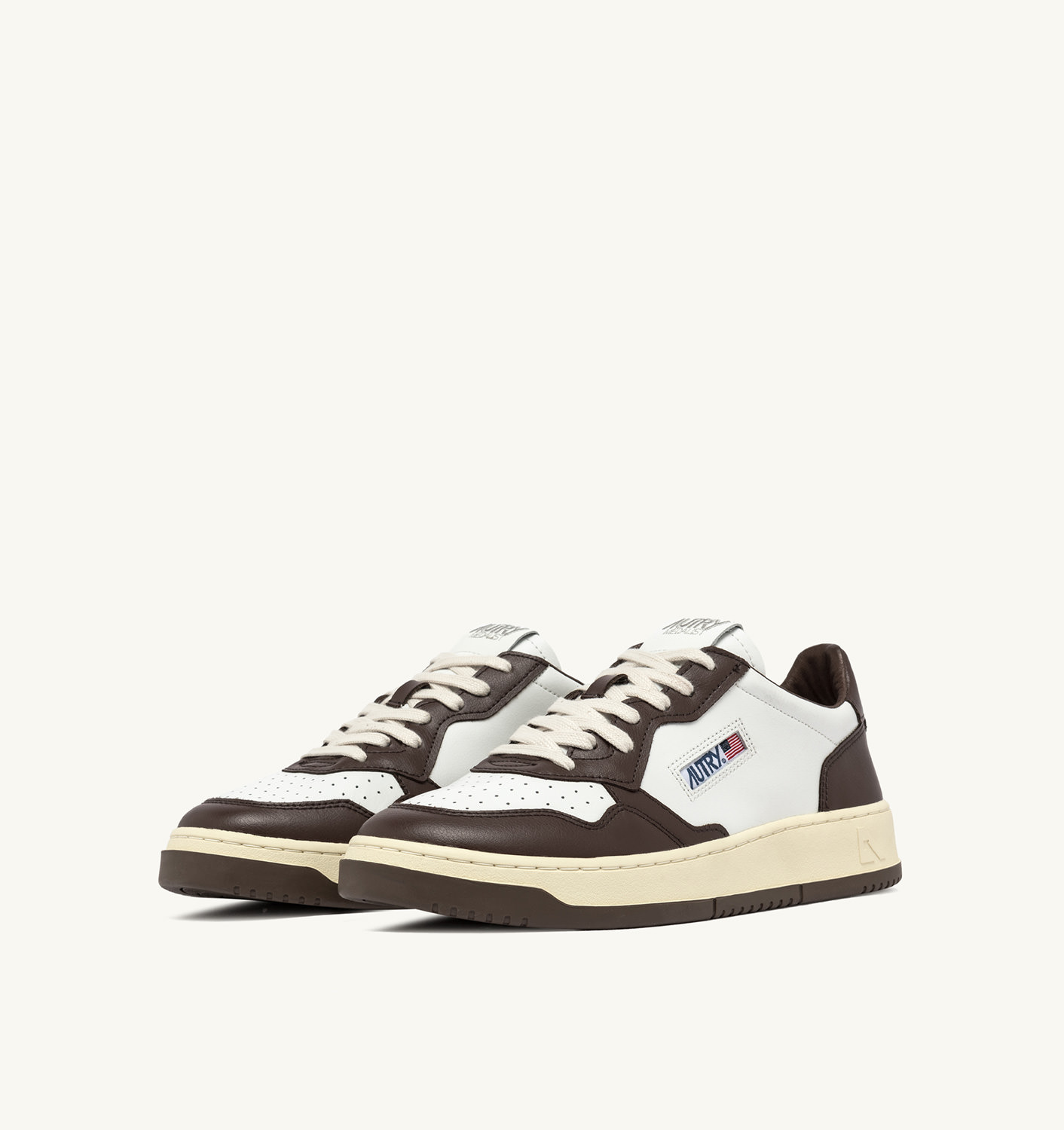 MEDALIST LOW BICOLOR SNEAKERS IN WHITE AND CHESTNUT LEATHER - 2
