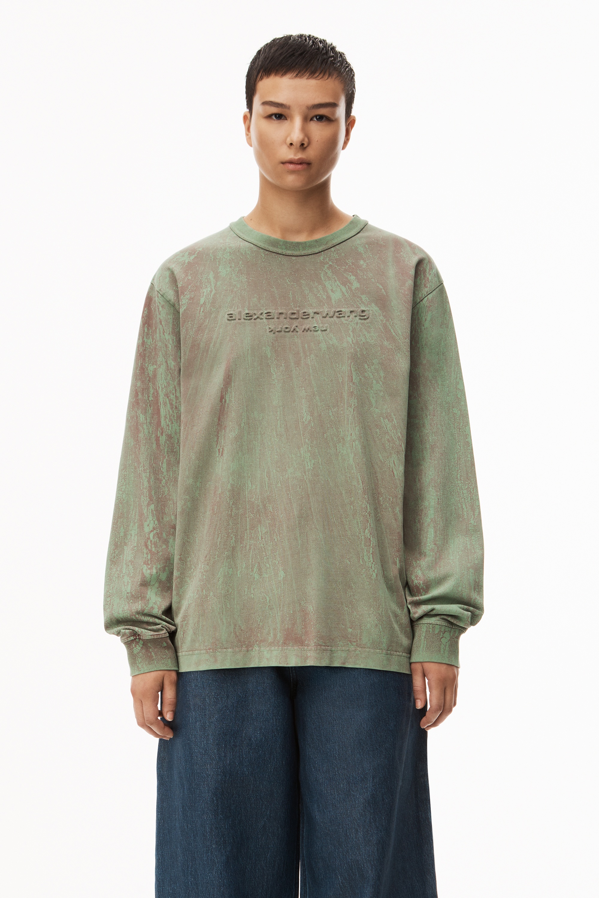 Alexander Wang PLASTER DYED LONG SLEEVE IN COMPACT JERSEY
