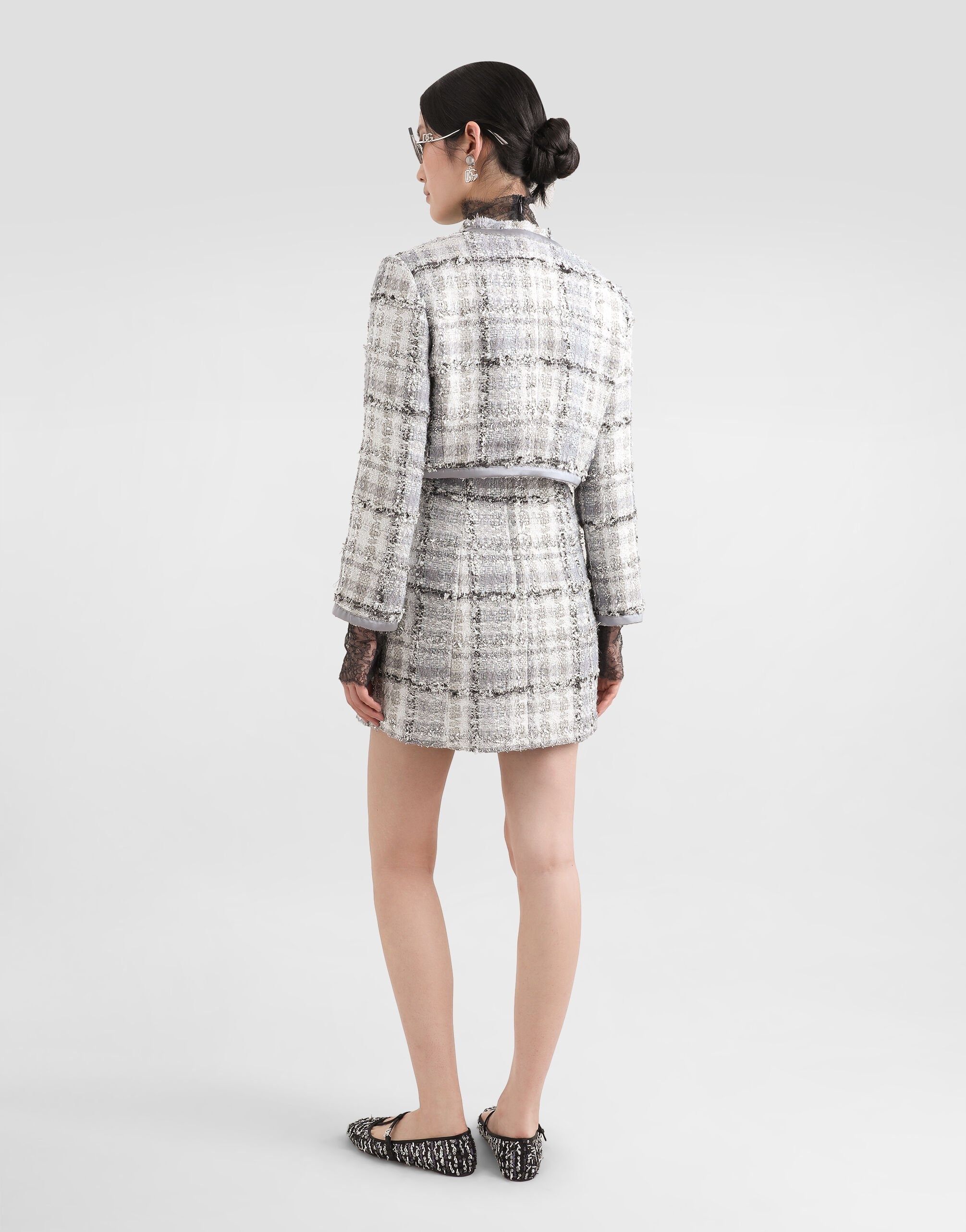 Short check lurex raschel tweed jacket - 3