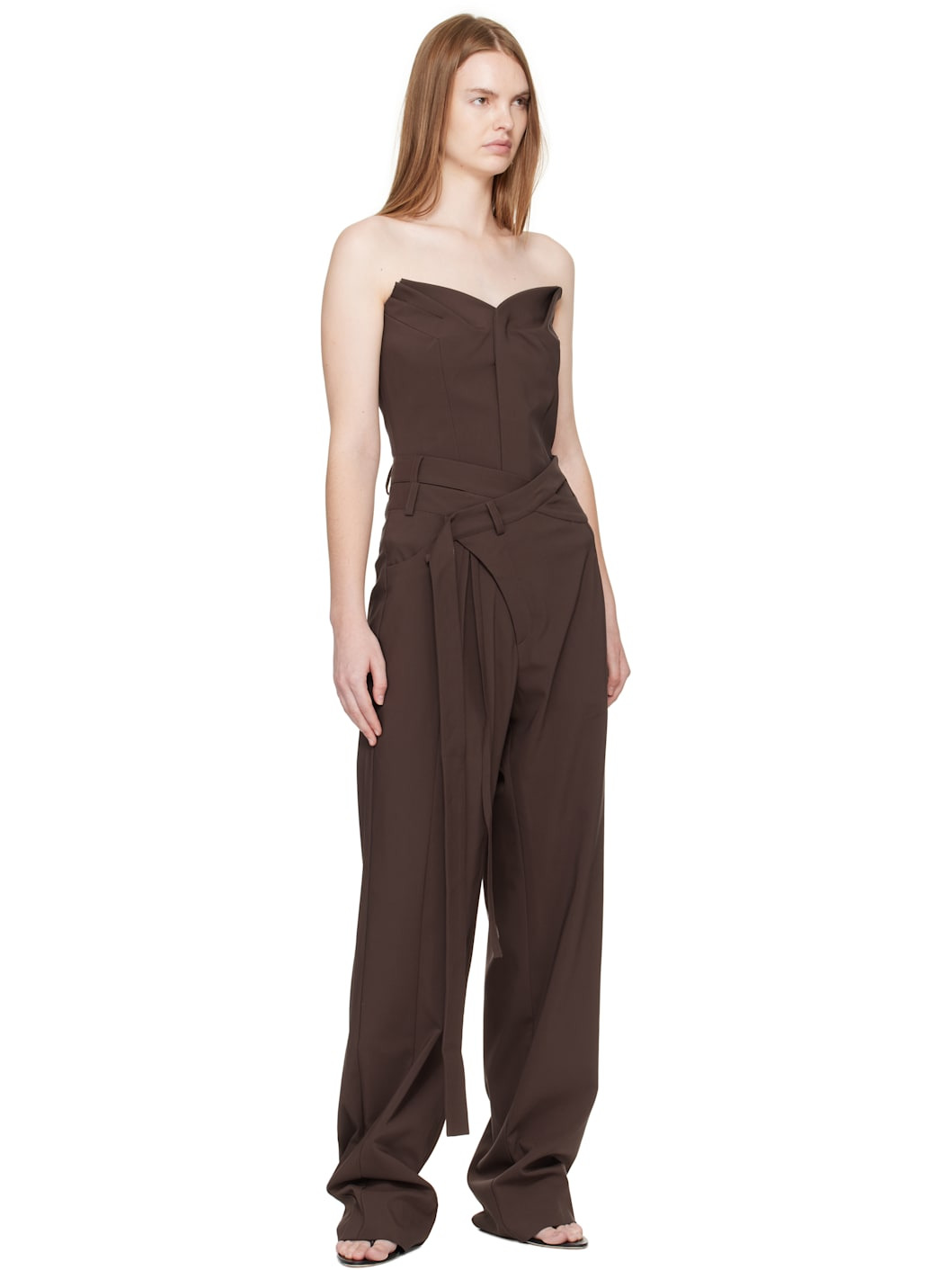Brown Suiting Bustier Top - 5