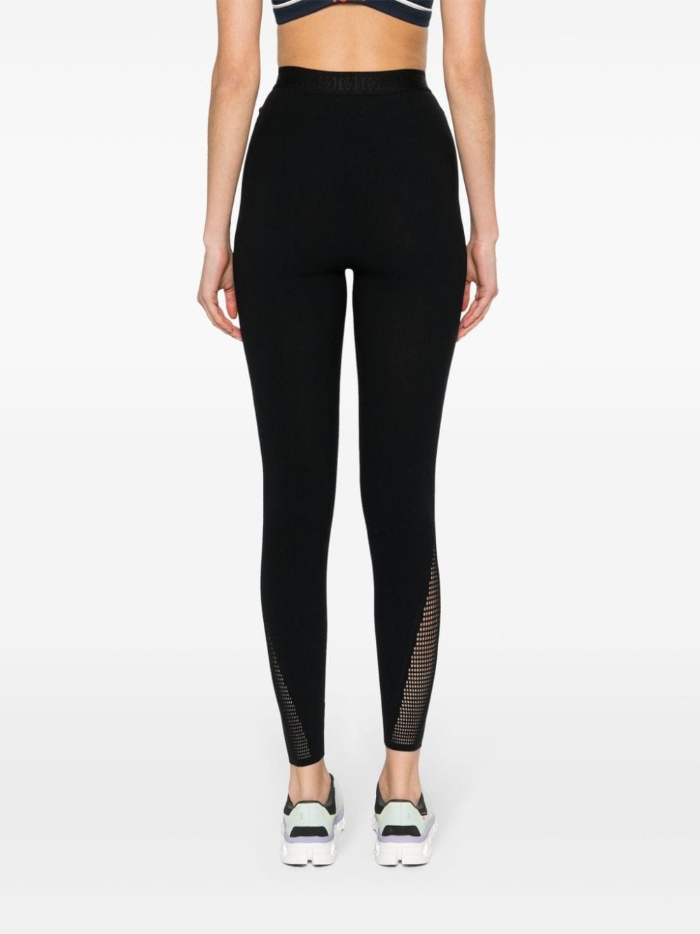 logo-waistband perforated leggings - 4