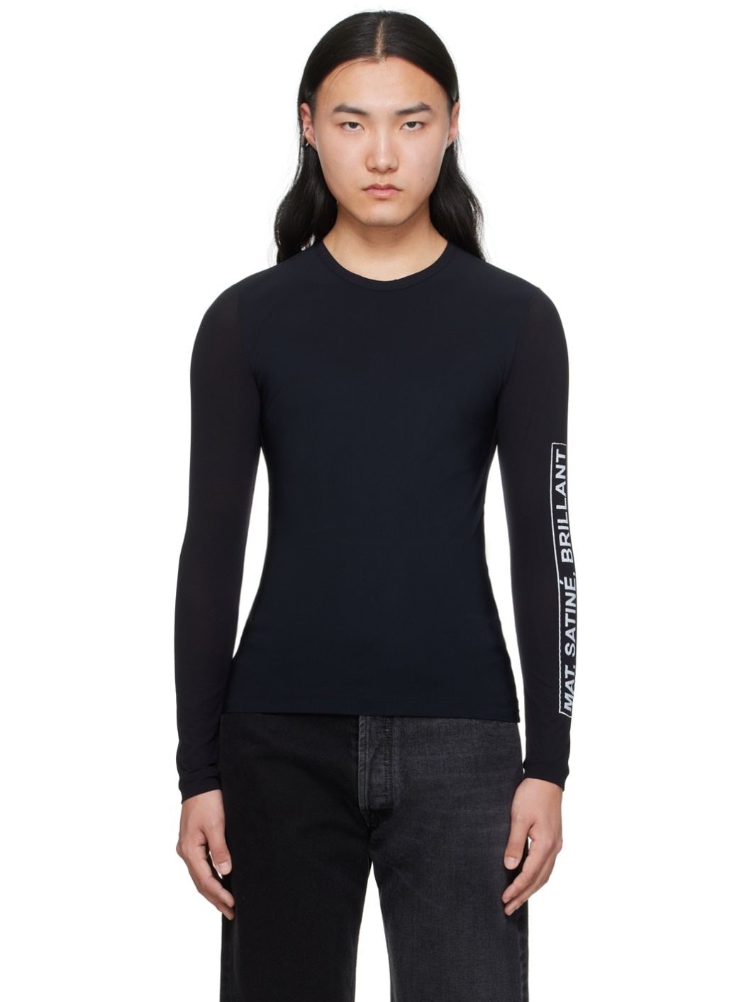 Black Paneled Long Sleeve T-Shirt - 1