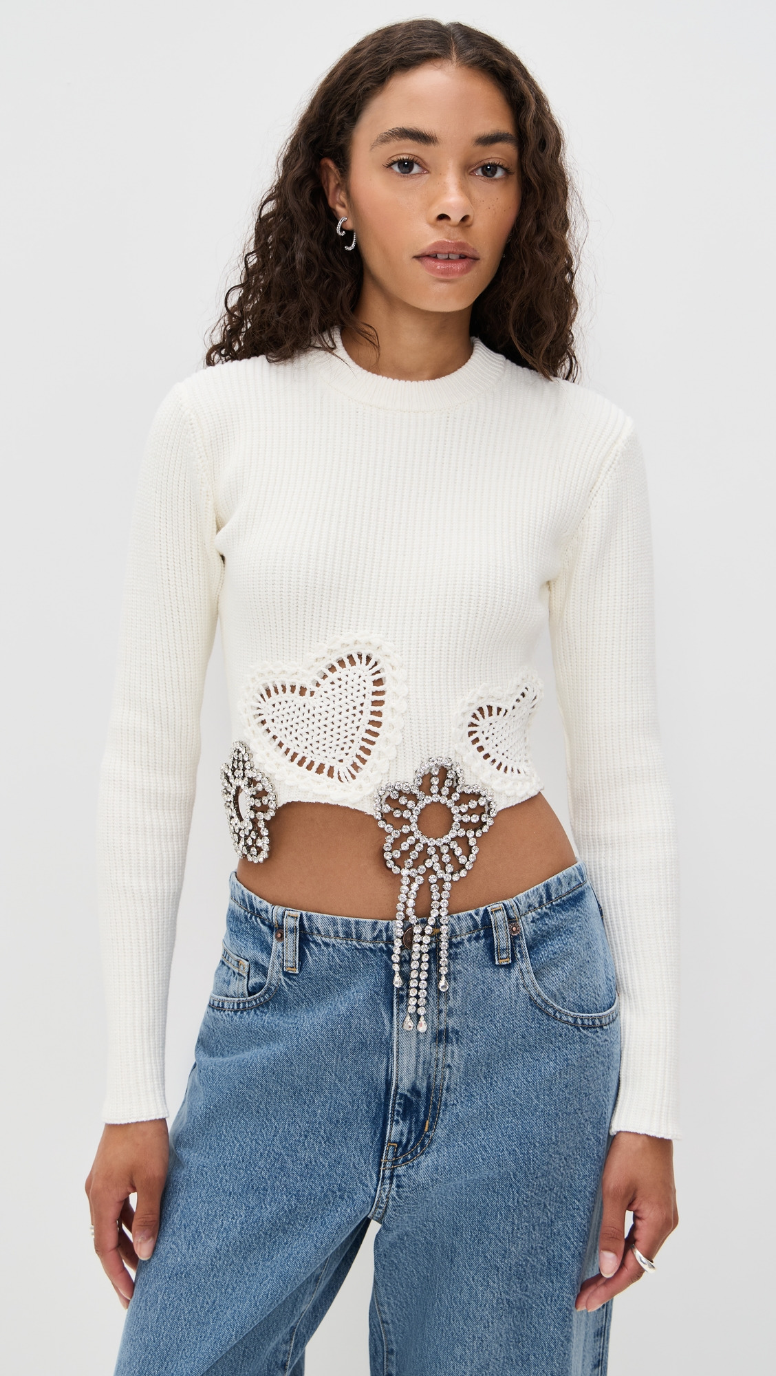 Crystal Crochet Flower Cropped Sweater - 6