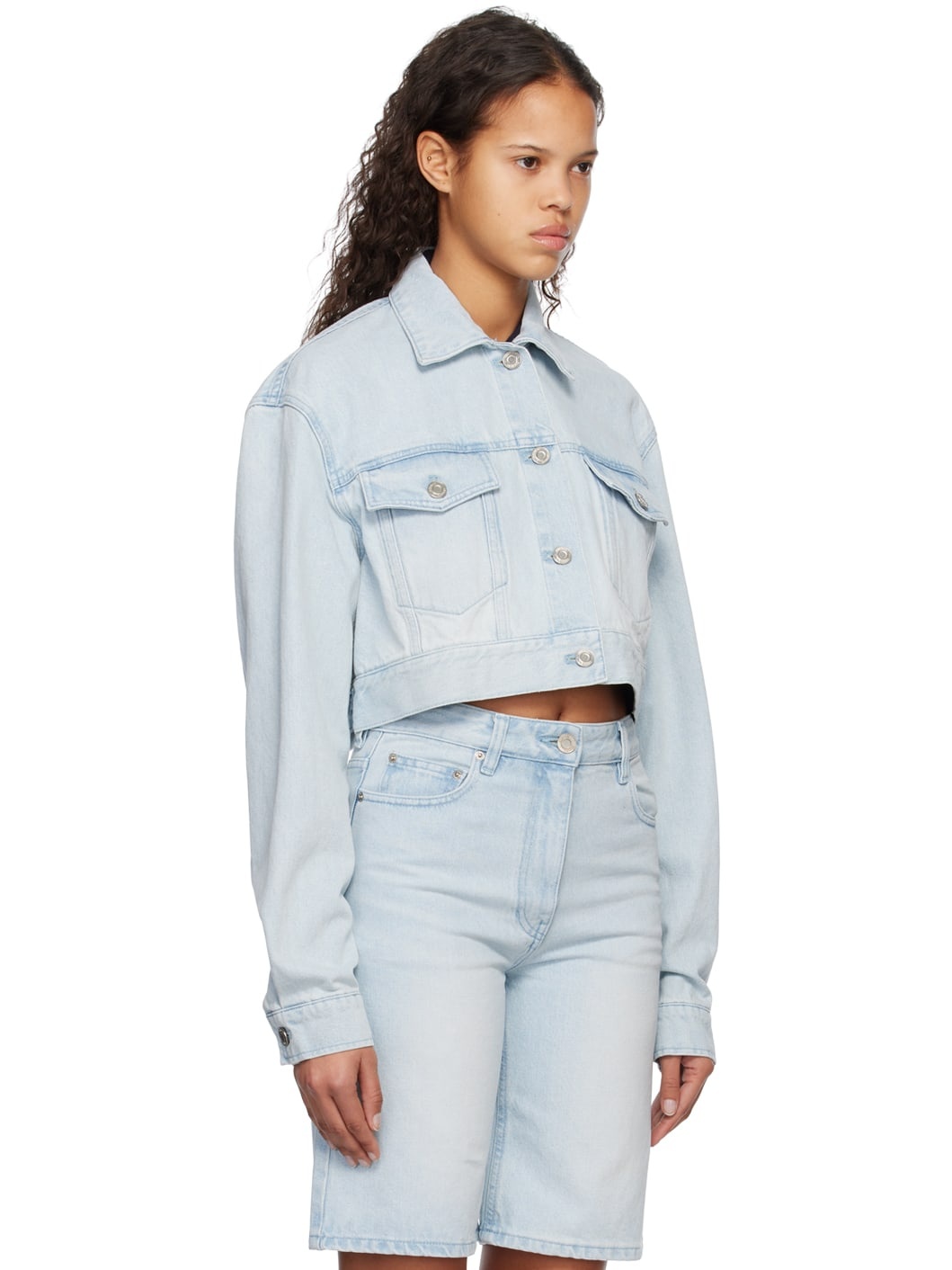 Blue Cropped Denim Jacket - 2