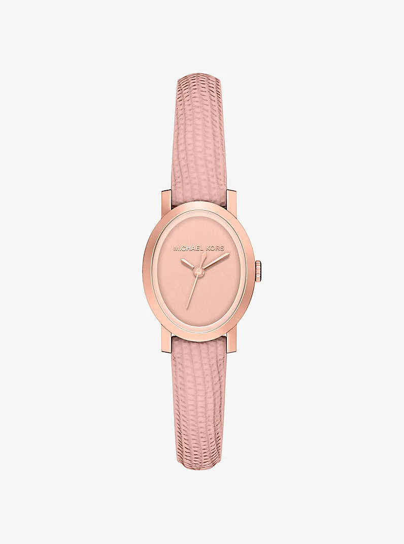 Petite Maude Rose Gold-Tone and Lizard Embossed Leather Watch - 1
