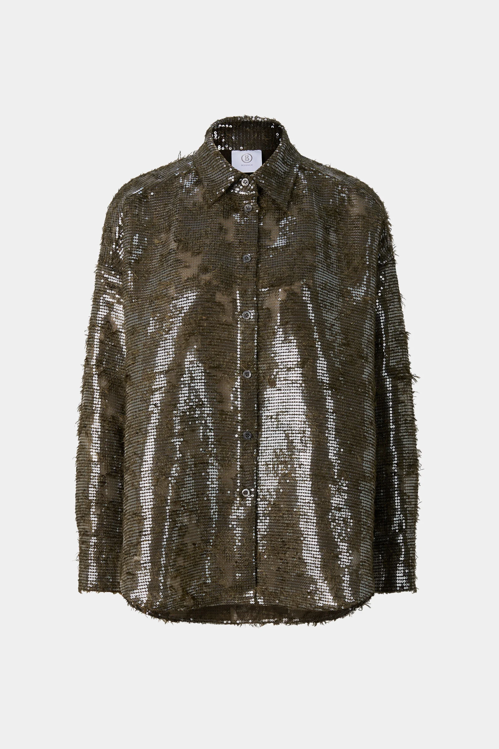 Florence Sequin Shirt Blouse in Olive - 1