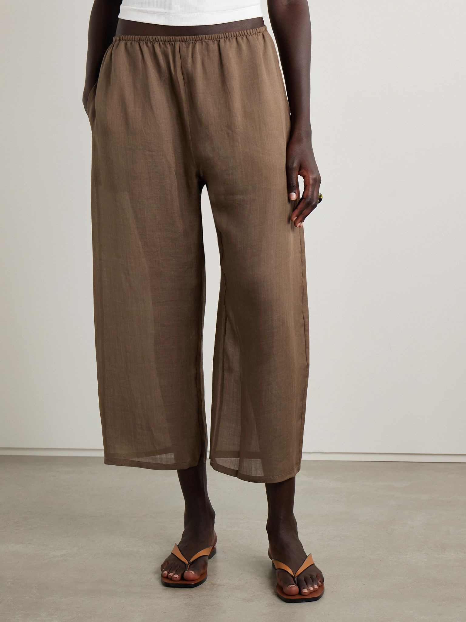 Niko cropped ramie pants Brown - 3