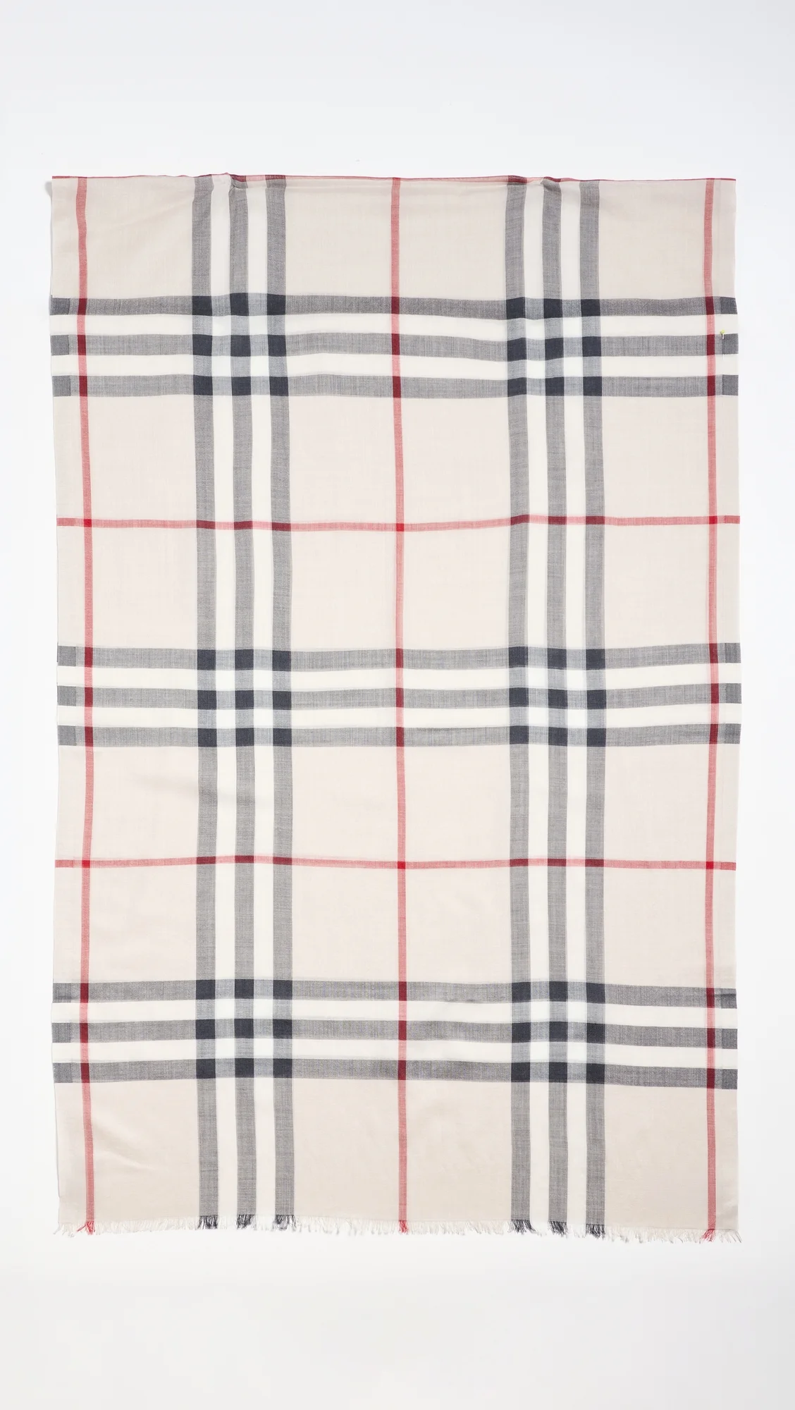 Wide Check Wool Silk Gauze Scarf - 1