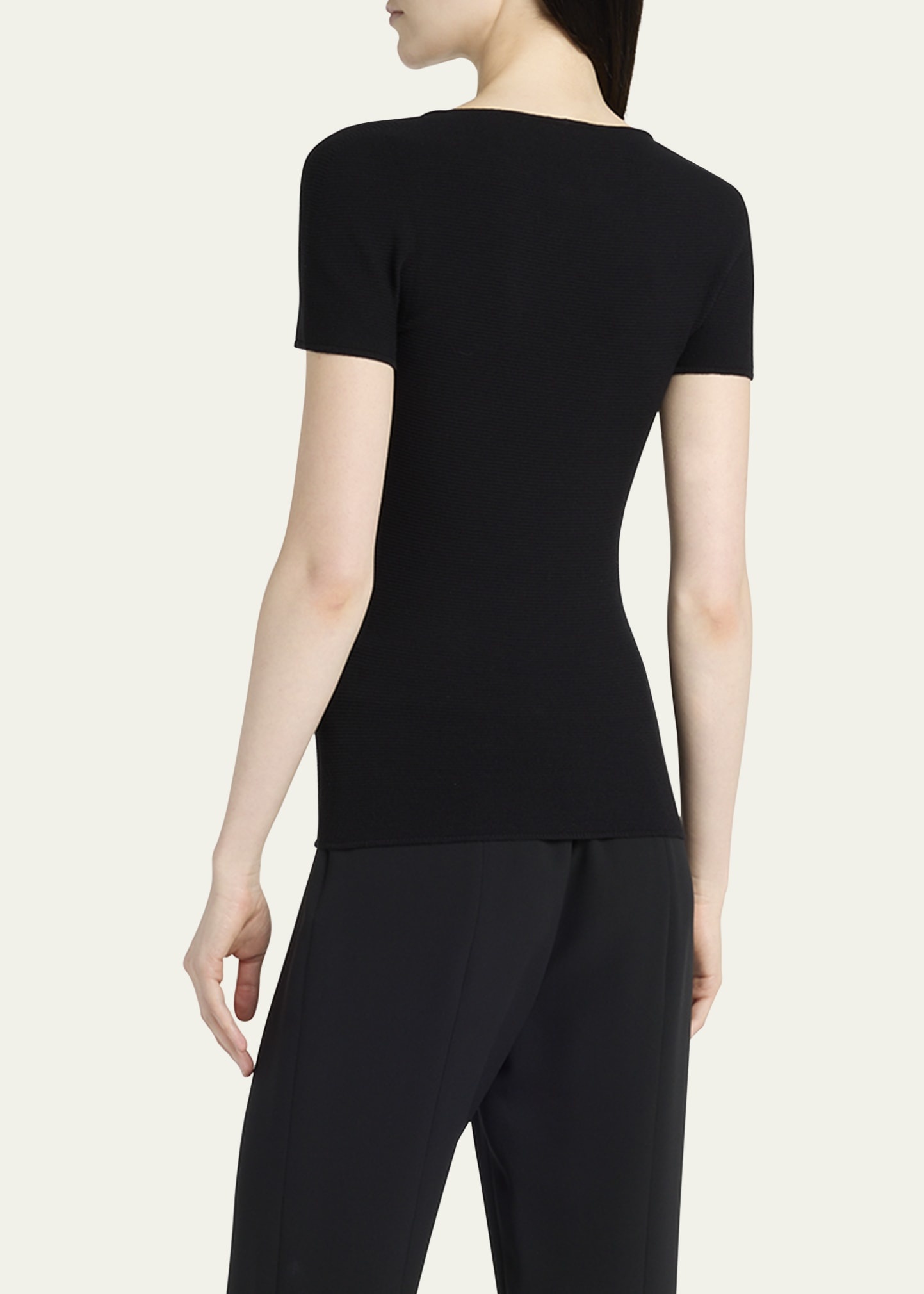 Scoop-Neck Short-Sleeve Tee, Black - 3