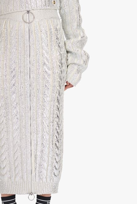 Long high-waisted silvery knit skirt - 6