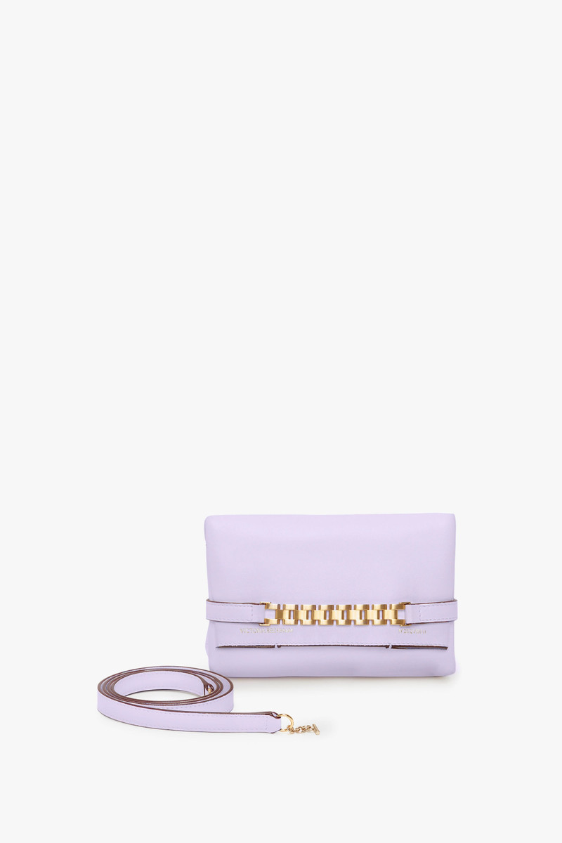 EXCLUSIVE Mini Chain Pouch With Long Strap In Lilac Leather 7