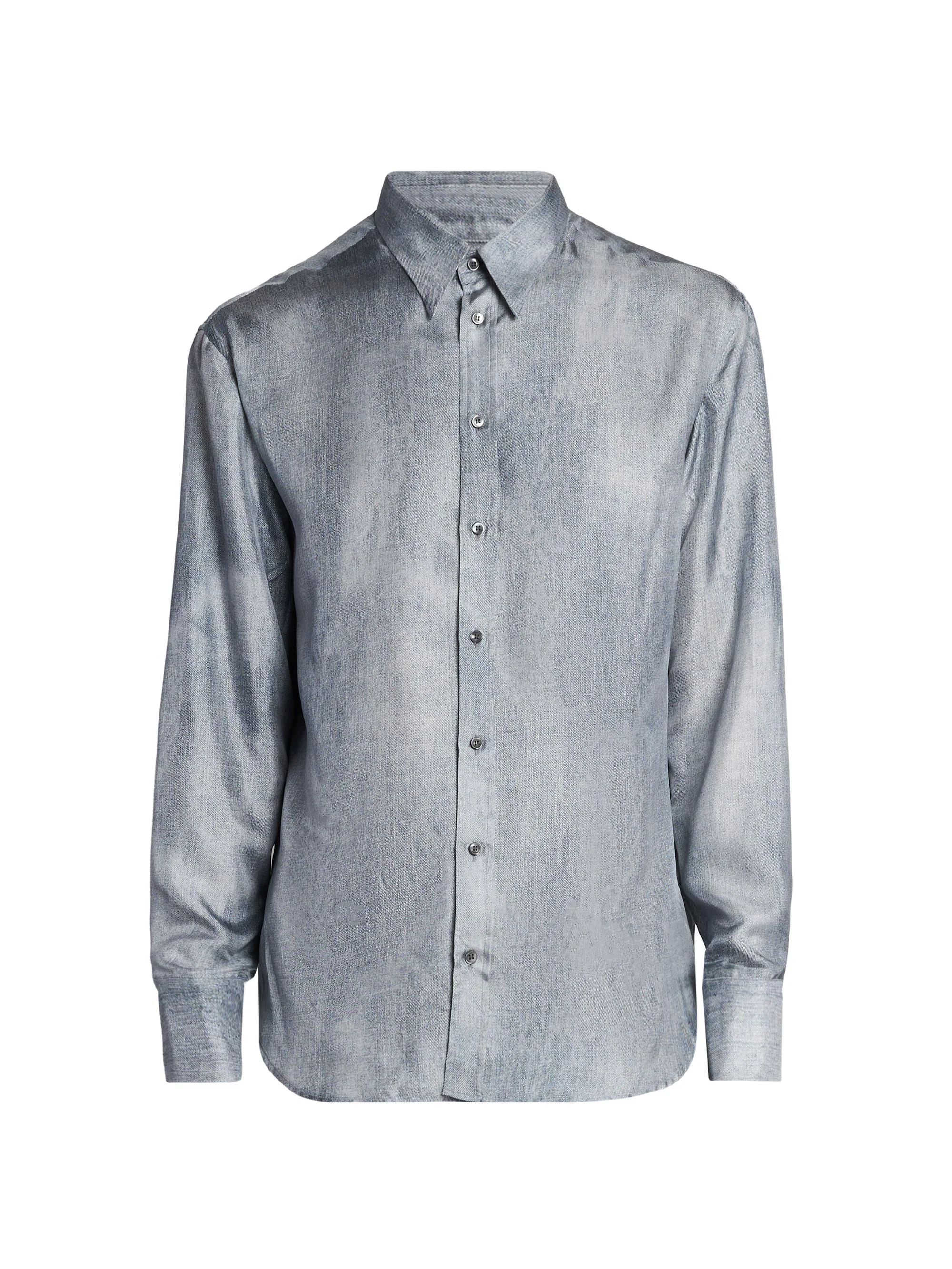 Men's Blur Printed Silk Shirt - Dusty Blue - 1