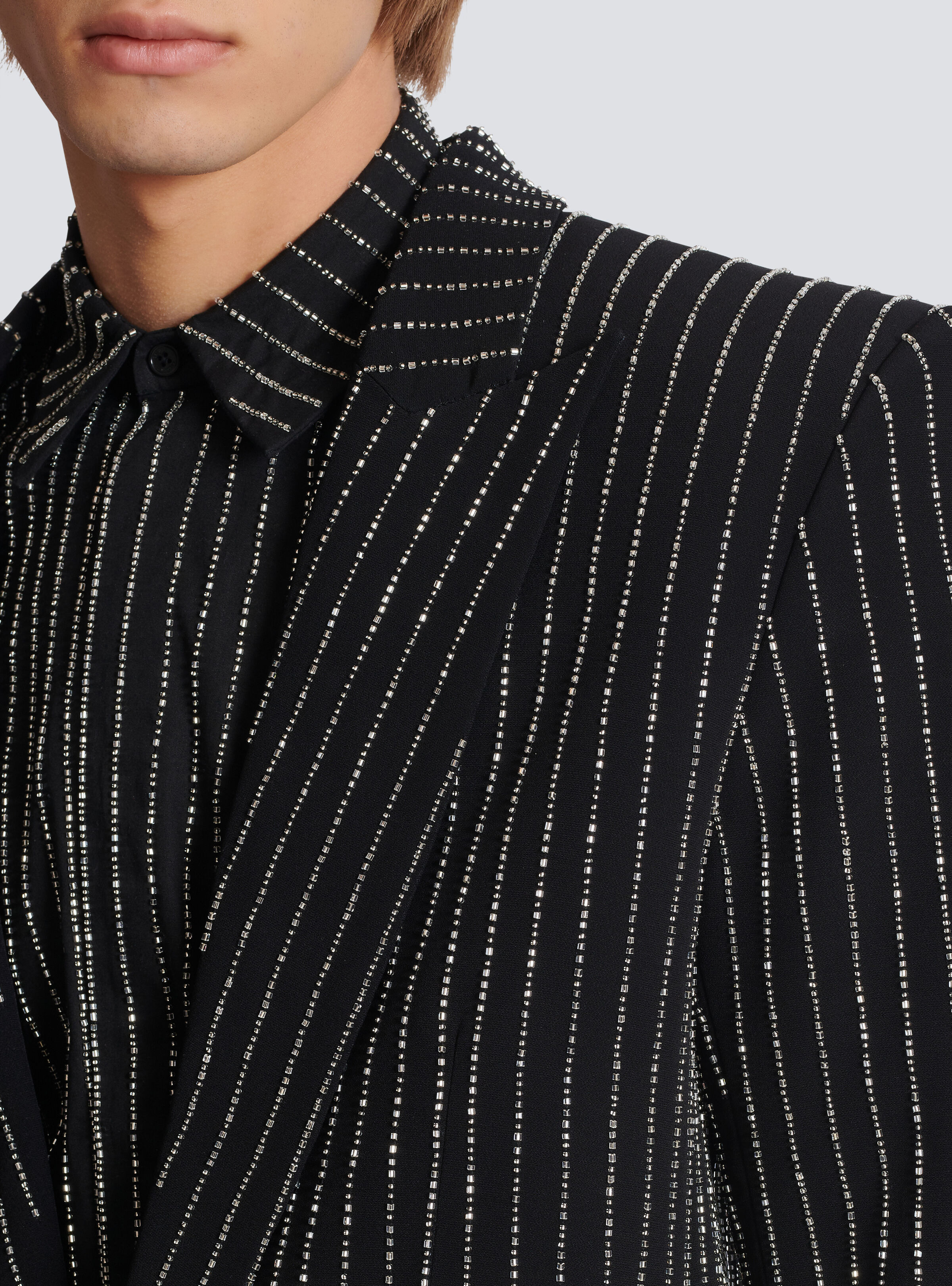 1-button wool jacket with crystal stripes - 8