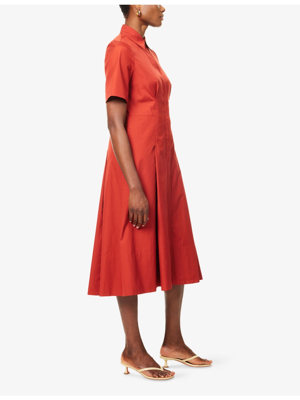 Pleated Short-Sleeves Cotton-Poplin Midi Dress - 3