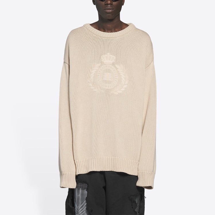 Balenciaga BB Laurel Crown Logo Crewneck Knitted Sweater 'Beige' 664369T32119028 - 3