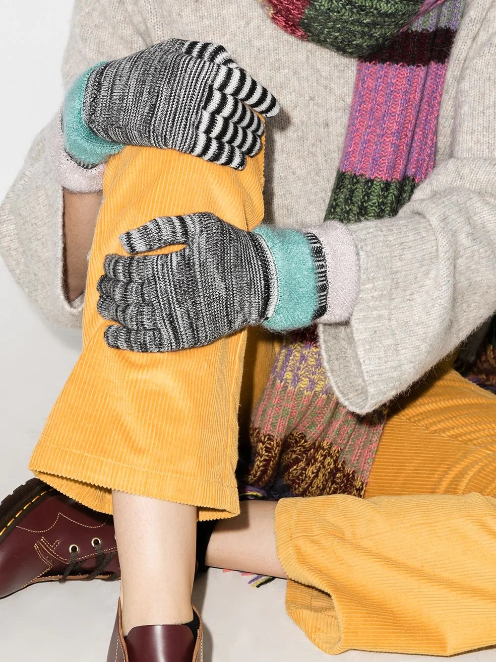 stripe knit gloves - 2