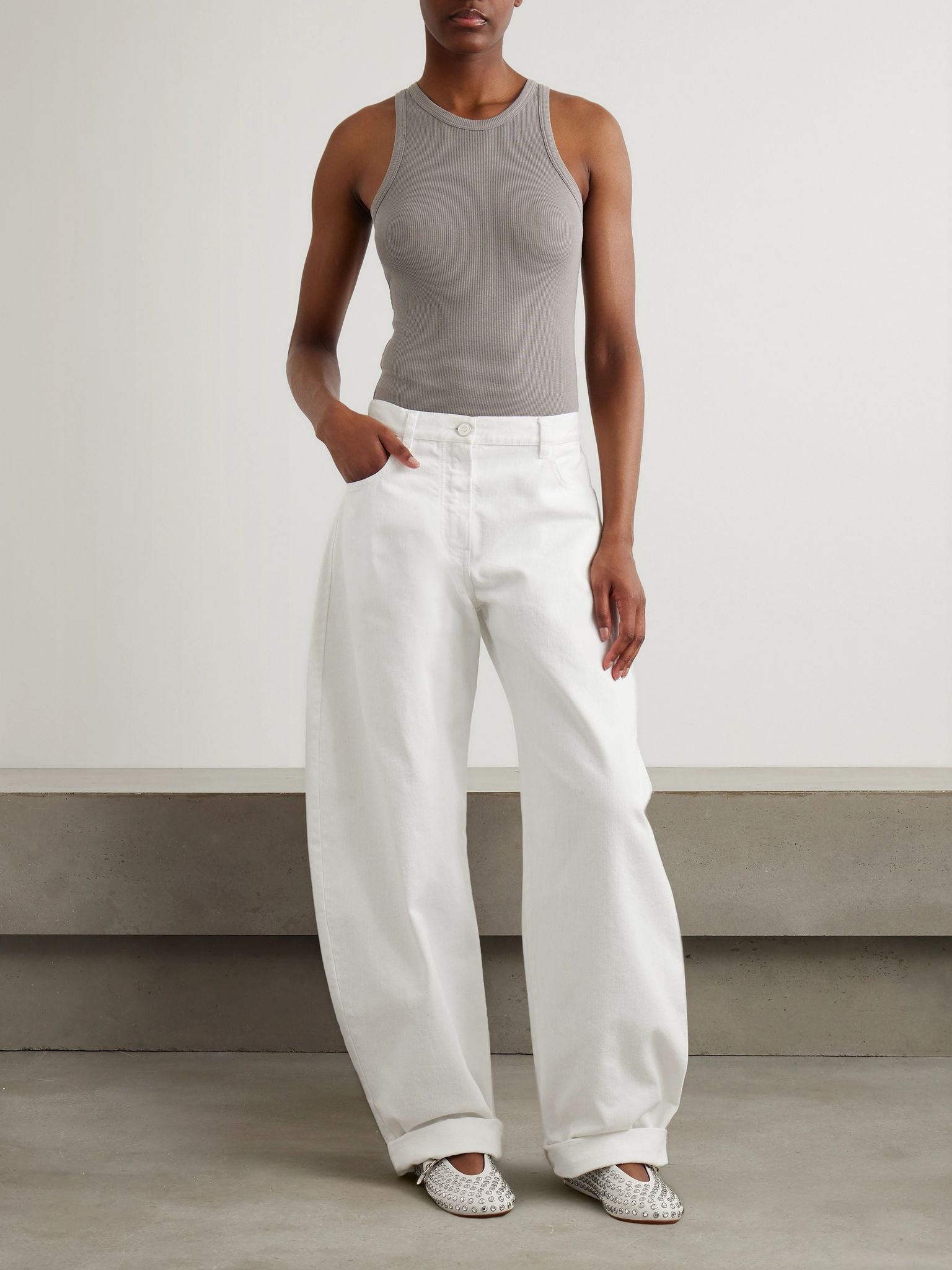 Mid-rise barrel-leg jeans White - 2