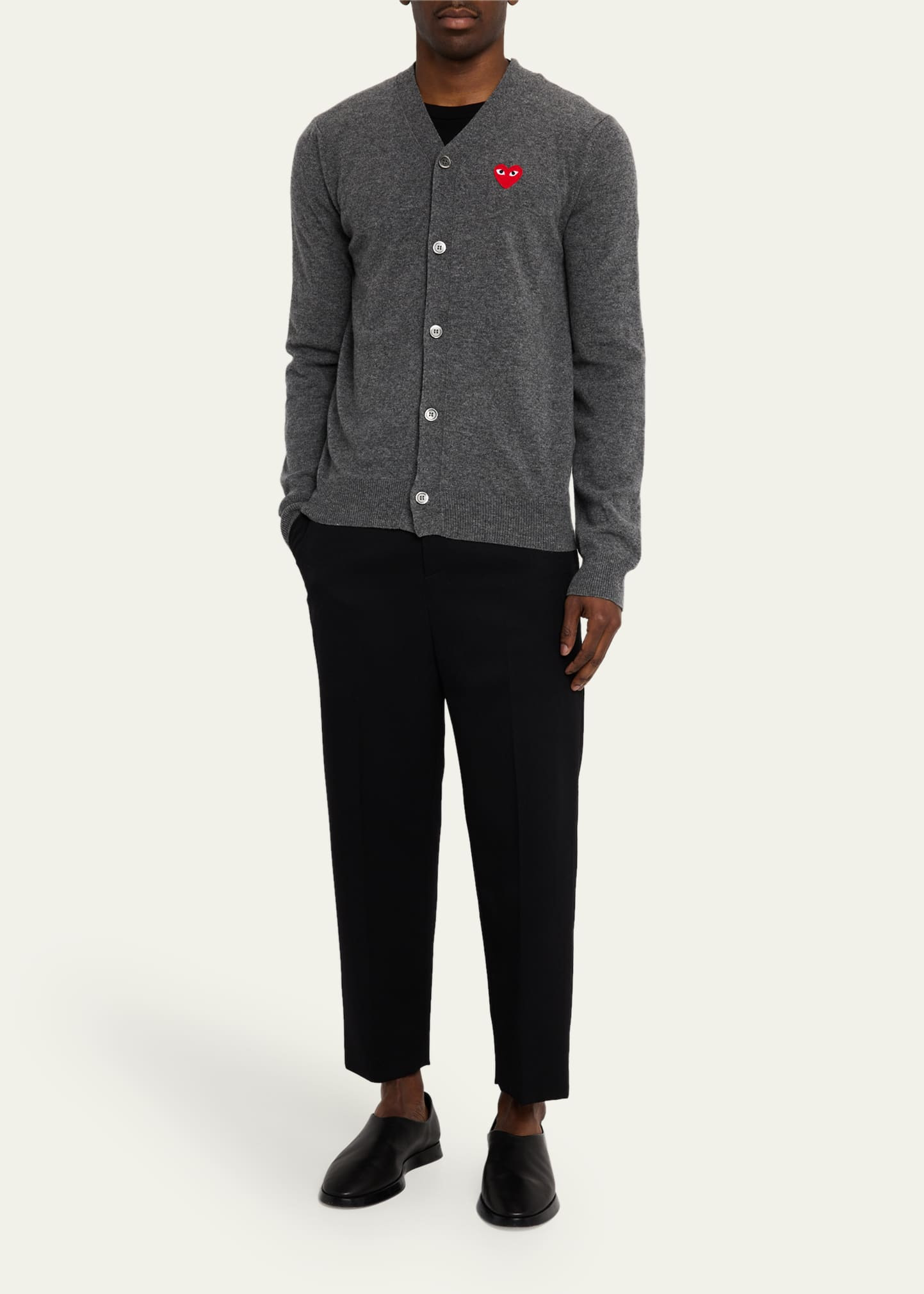 Men's Small Heart Wool Cardigan Sweater - 2