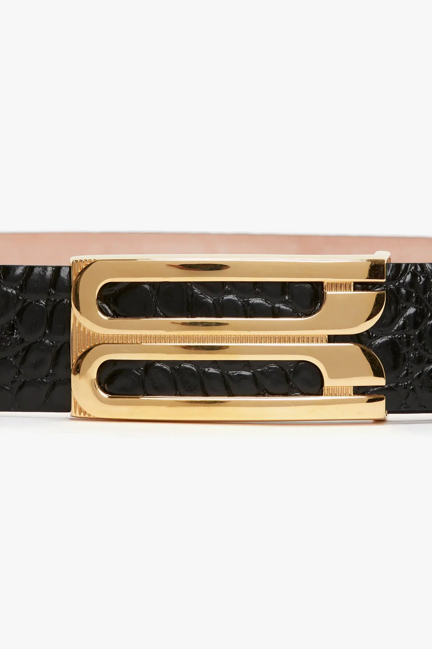 Jumbo Frame Belt In Black Croc Embossed Calf Leather - 4