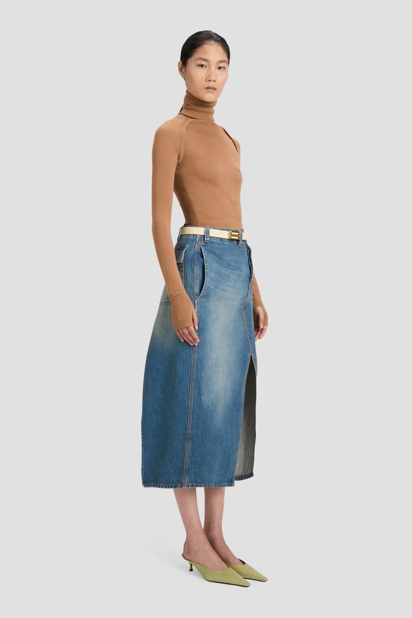 Asymmetric Utility Skirt In Washed Blue - 3