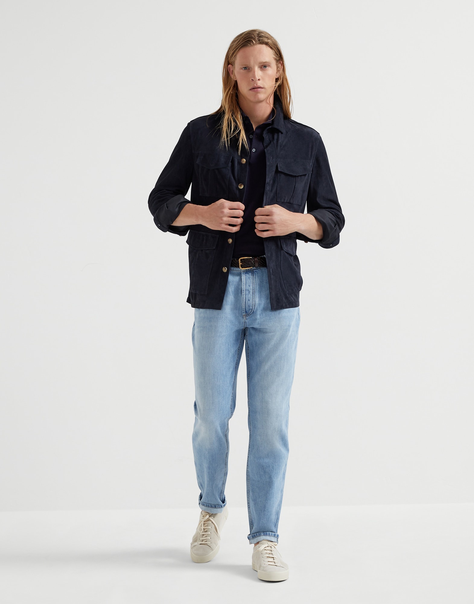 Lightweight denim traditional fit five-pocket trousers - 4