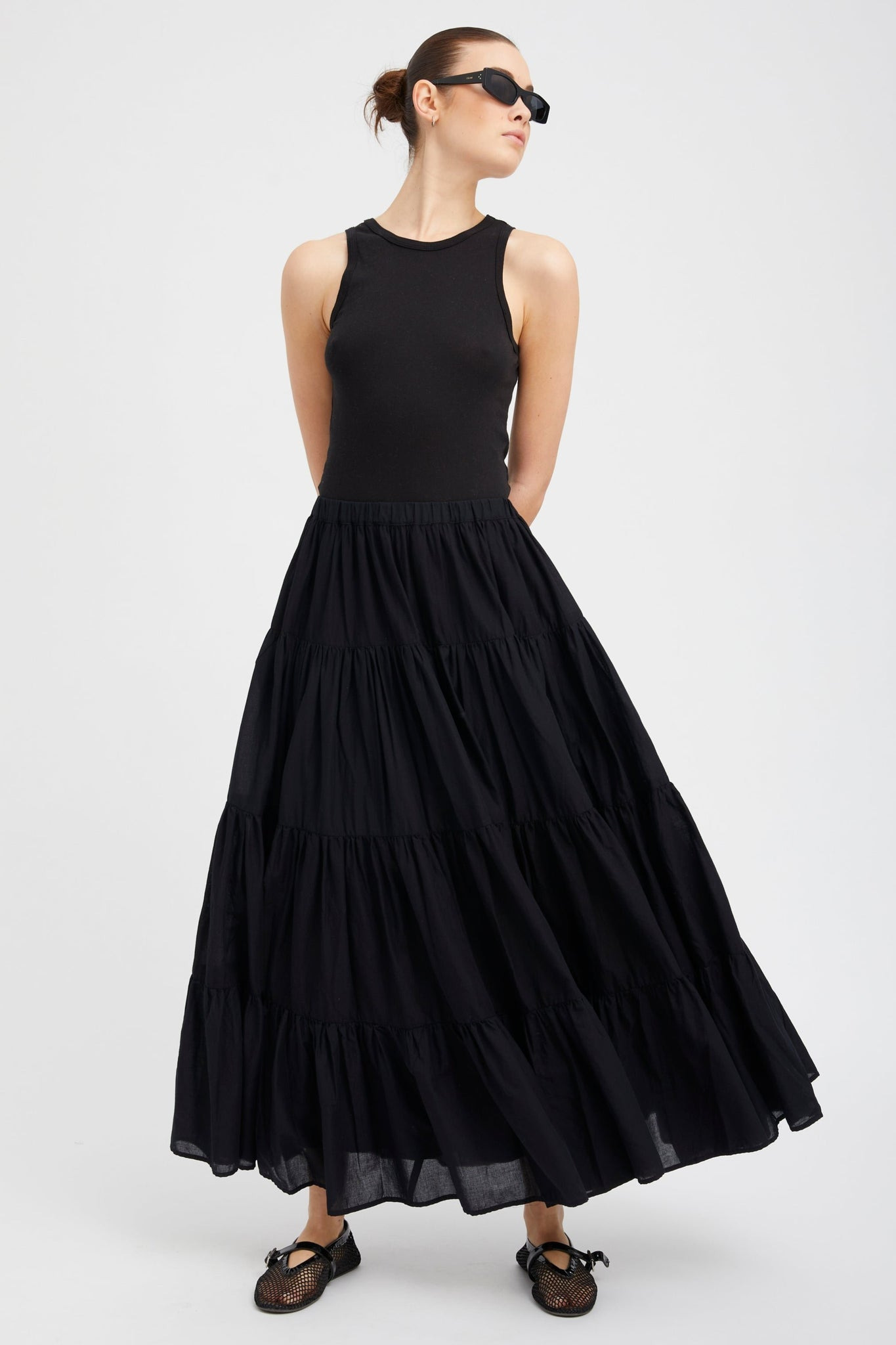 BLACK VOILE TIERED MAXI SKIRT - 4