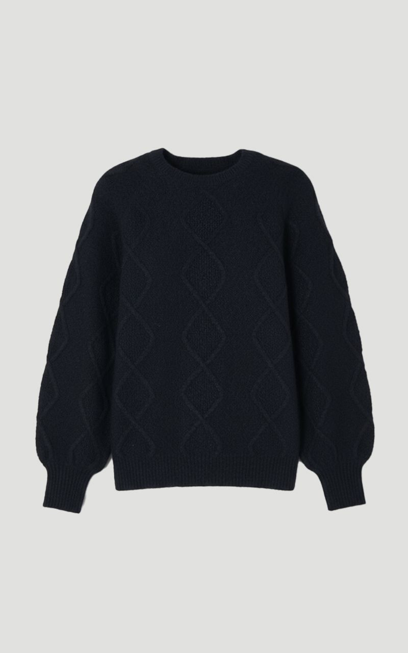 Wool Blend Cosy Cable Stitch Crew Neck Jumper - 1
