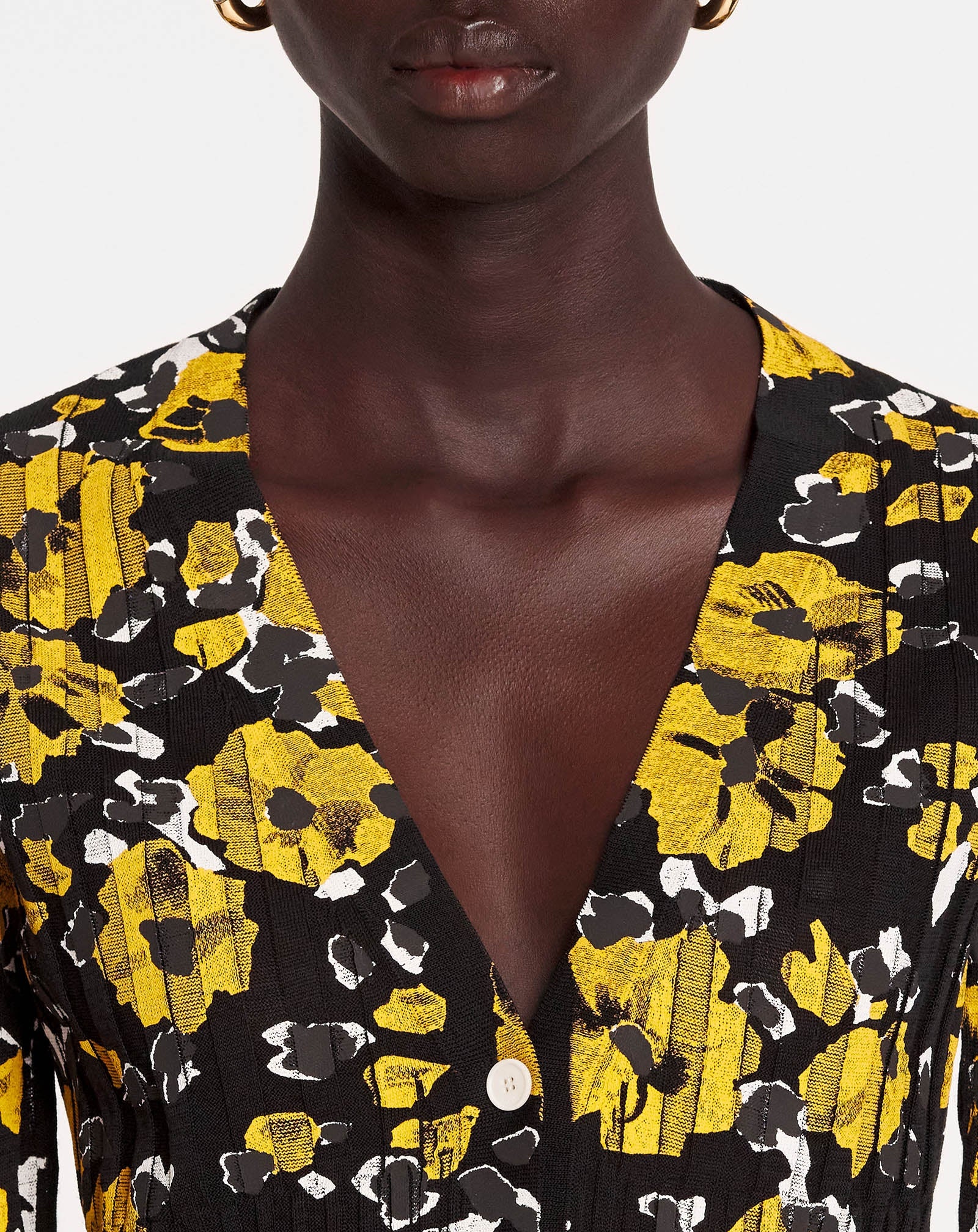 PRINTED SILK AND COTTON V-NECK CARDIGAN - 5