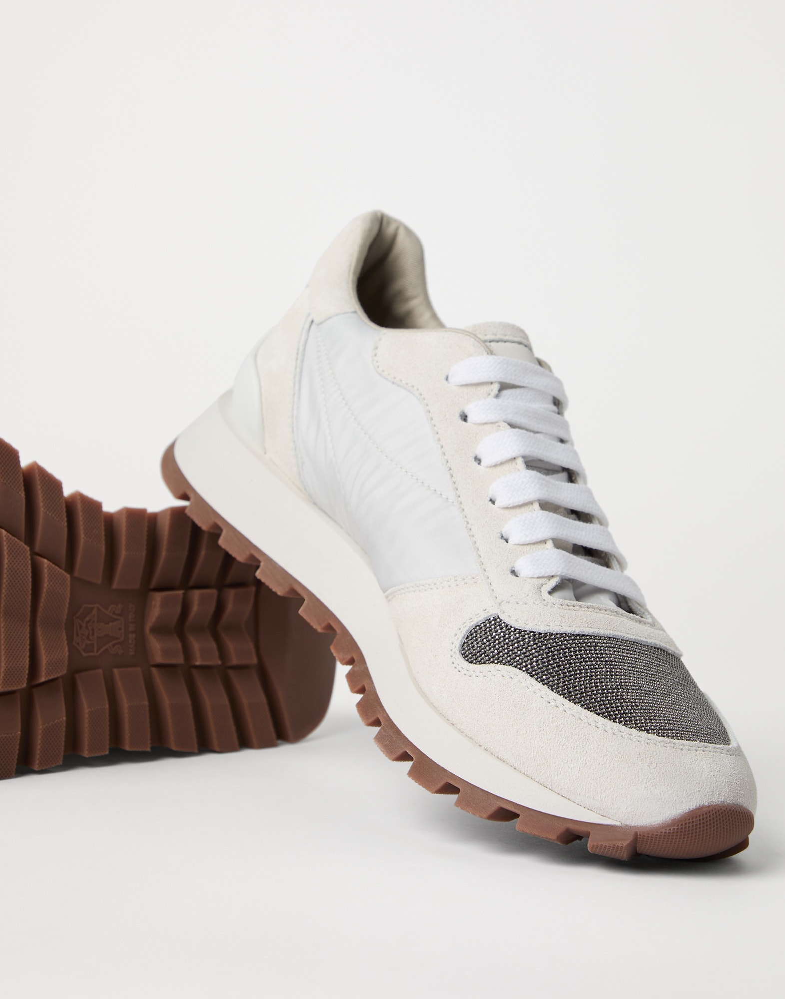 Suede and techno fabric runners with precious toe - 3