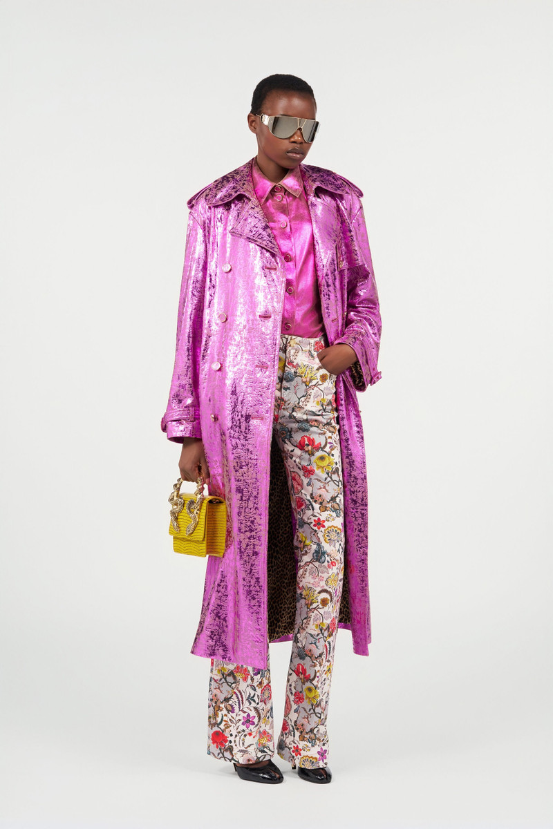 Roberto Cavalli Laminated Metallic-Effect Trench Coat outlook
