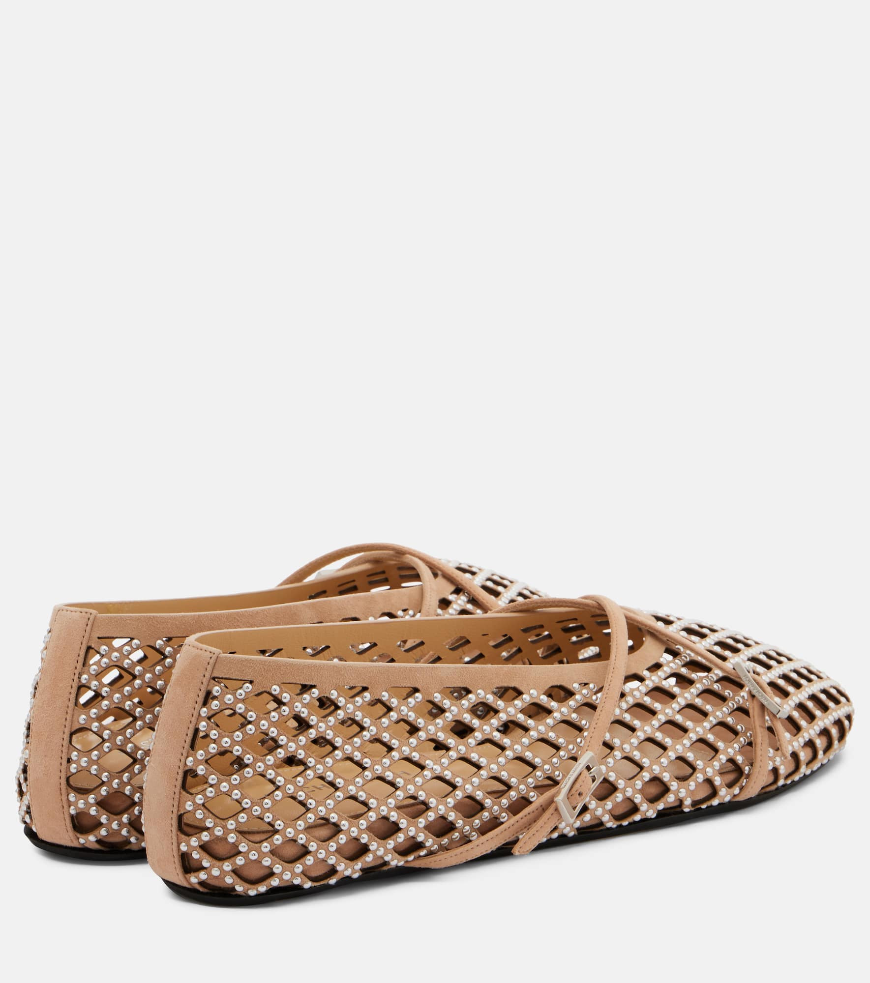 Sparkle Mesh embellished suede ballet flats - 2