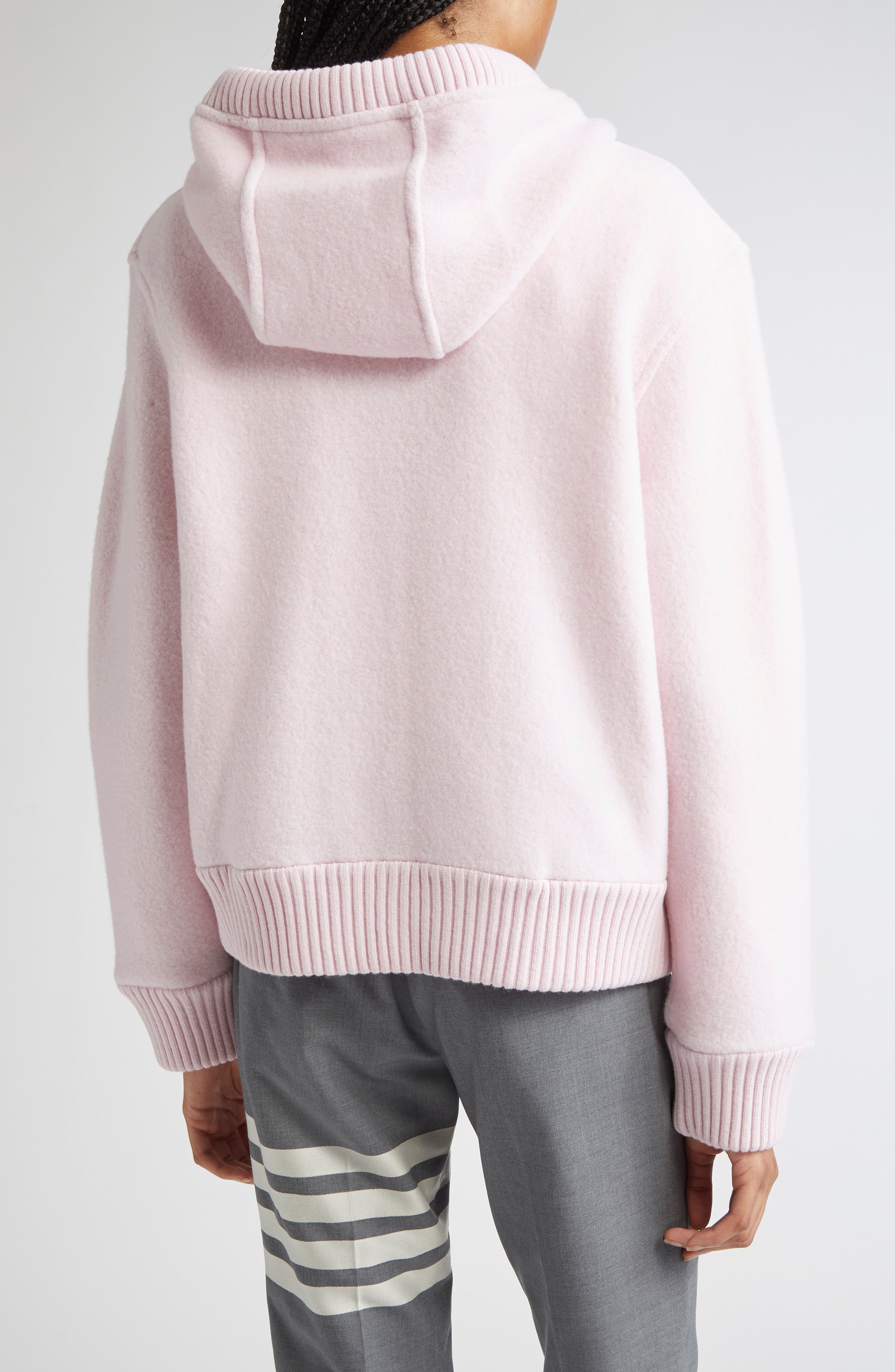 Thom Browne Wool Fleece Full Zip Hoodie in Light Pink at Nordstrom - 2