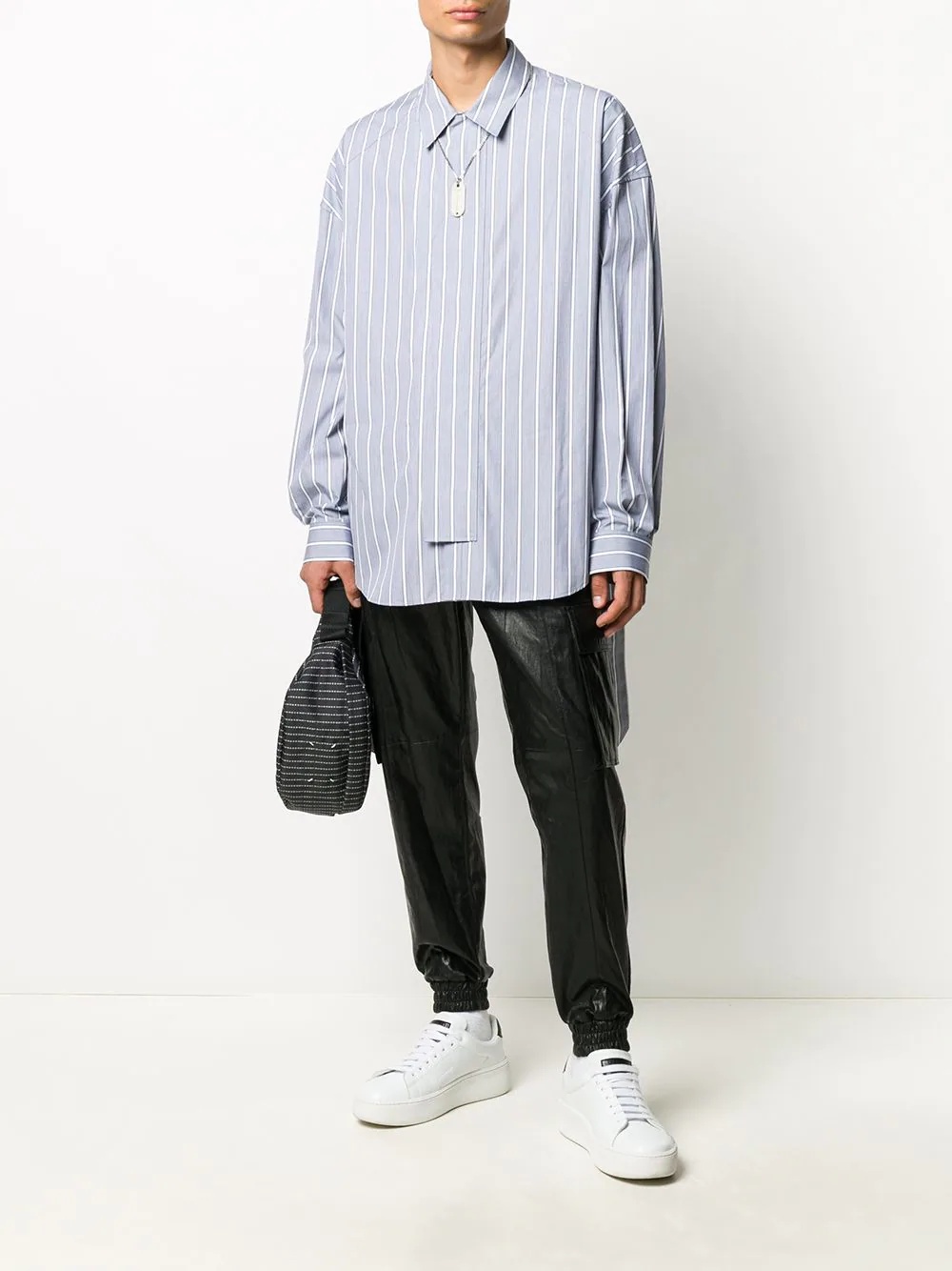 vertical striped belted shirt - 2