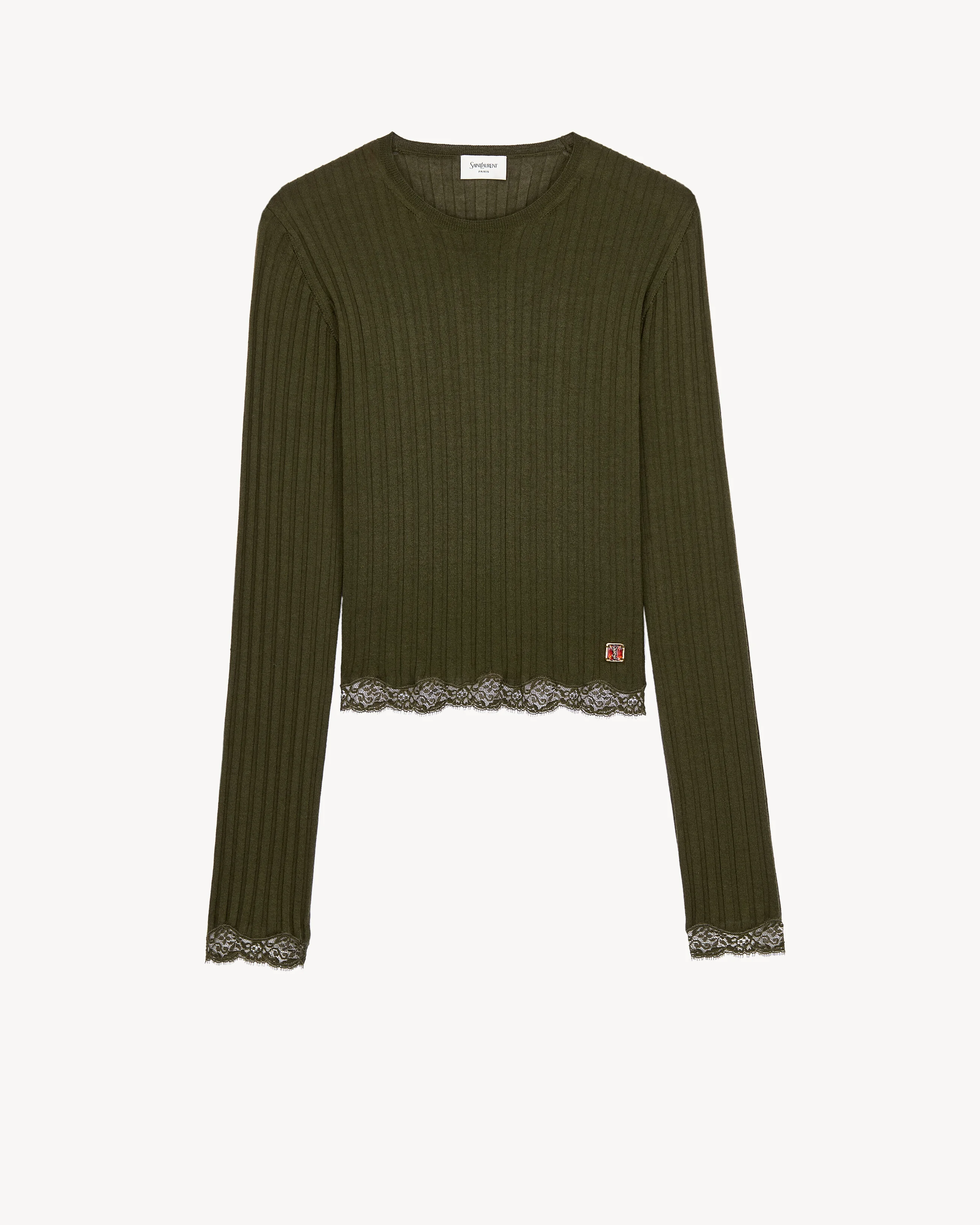 CASSANDRE LACED TOP IN RIBBED WOOL, CASHMERE, AND SILK - 1