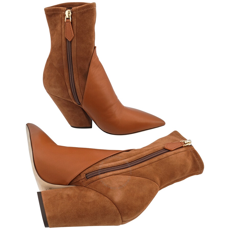 Burberry Ladies Nutmeg Panelled Suede And Lambskin Ankle Boots - 2